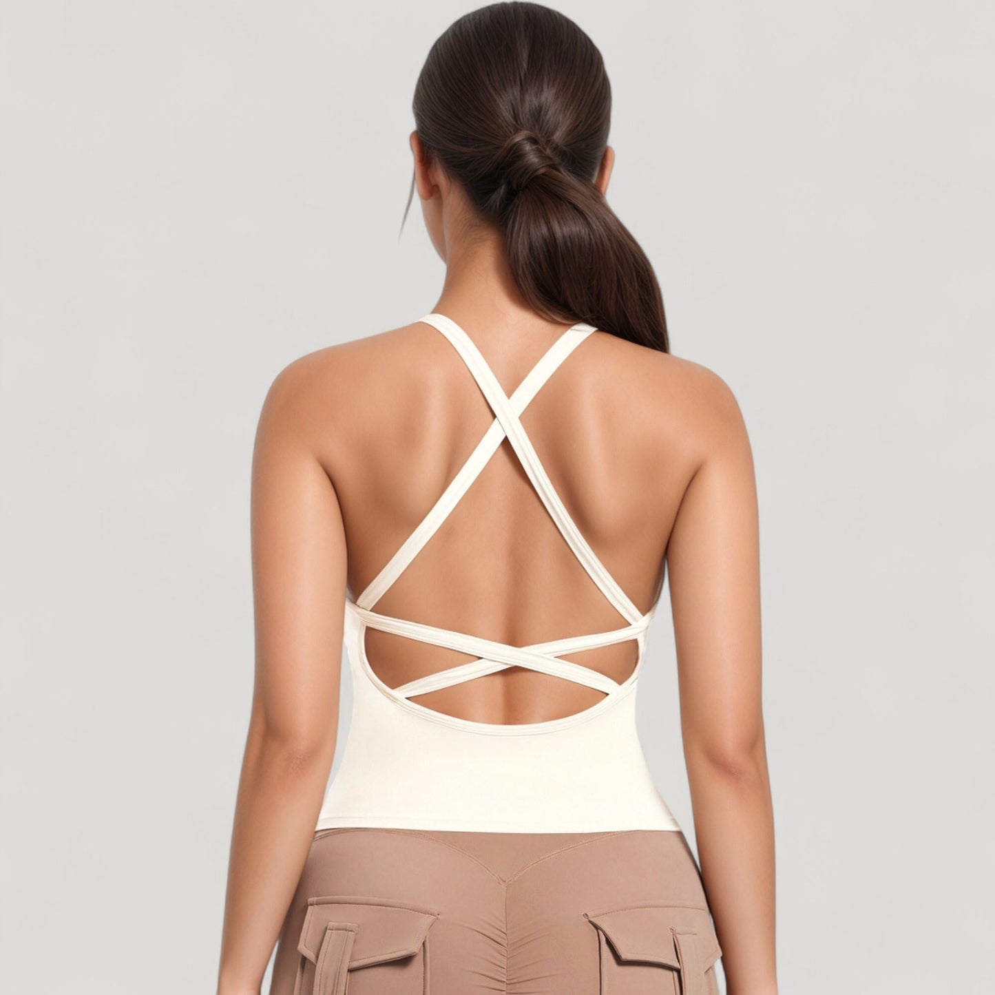 Strappy Crisscross Back Athletic Tank Top with Built-In Shelf Bra