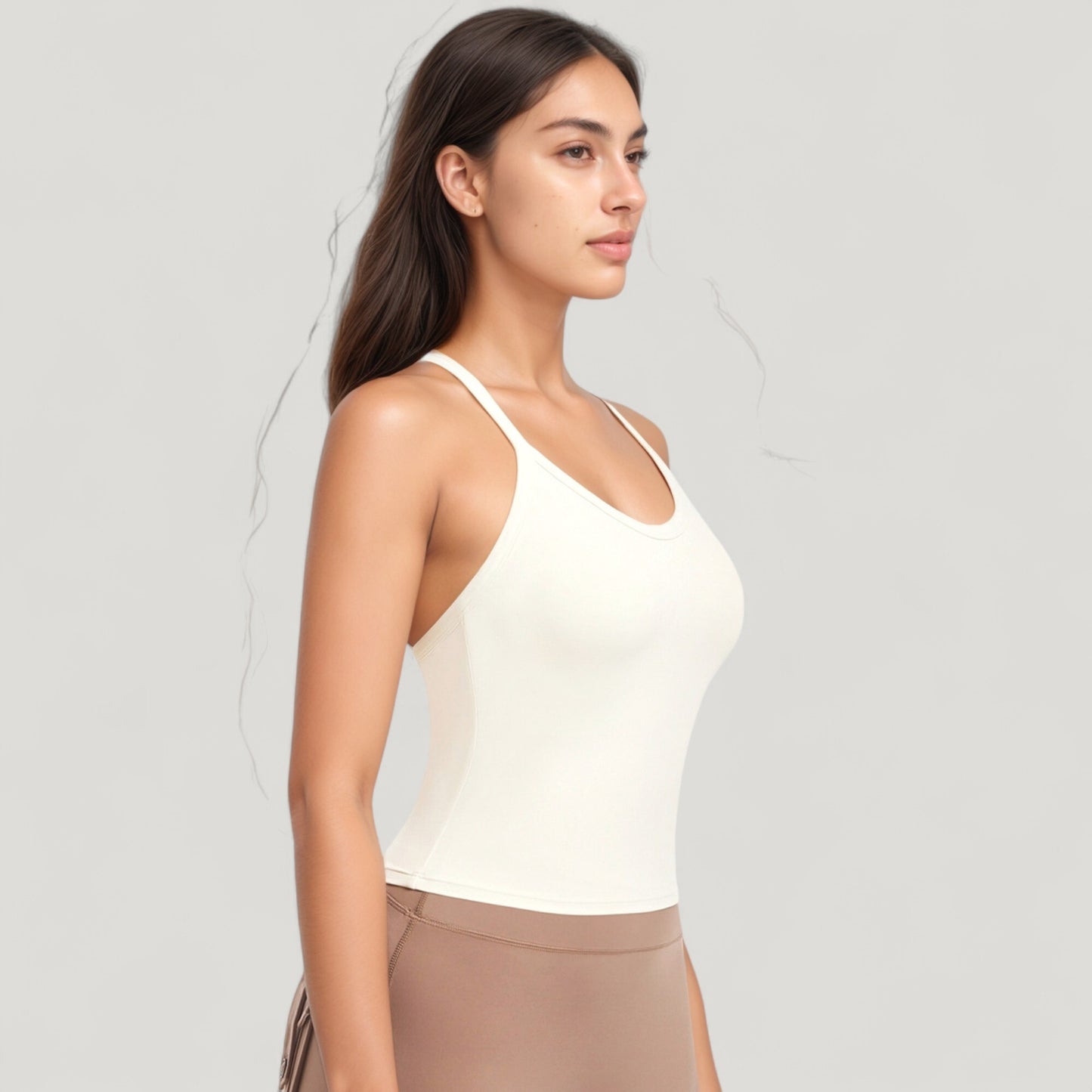 Strappy Crisscross Back Athletic Tank Top with Built-In Shelf Bra