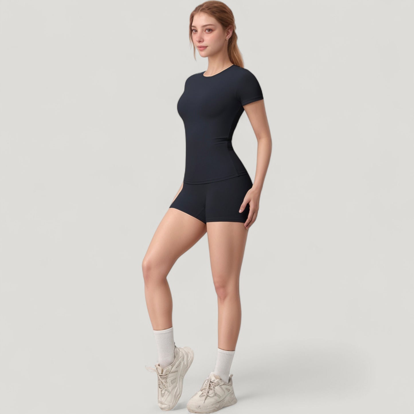 Fitted Short Sleeve Top and High Waist Shorts 2-Piece Active Set
