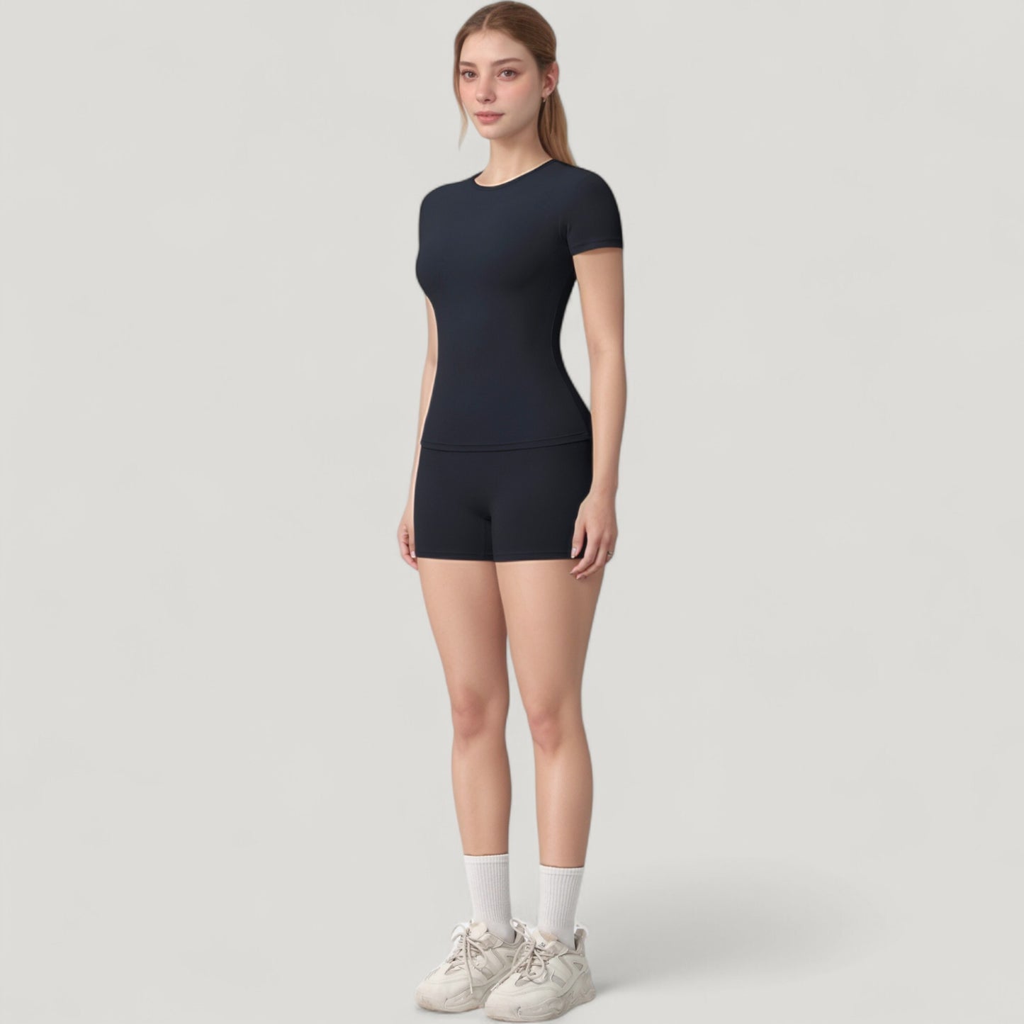 Fitted Short Sleeve Top and High Waist Shorts 2-Piece Active Set