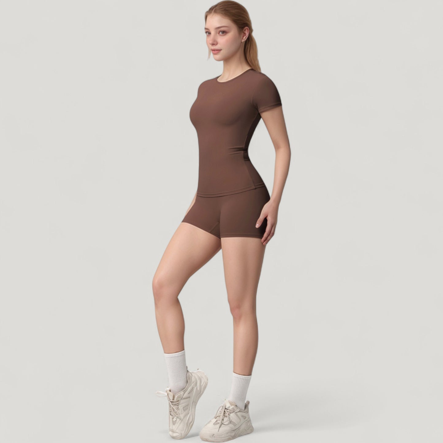 Fitted Short Sleeve Top and High Waist Shorts 2-Piece Active Set