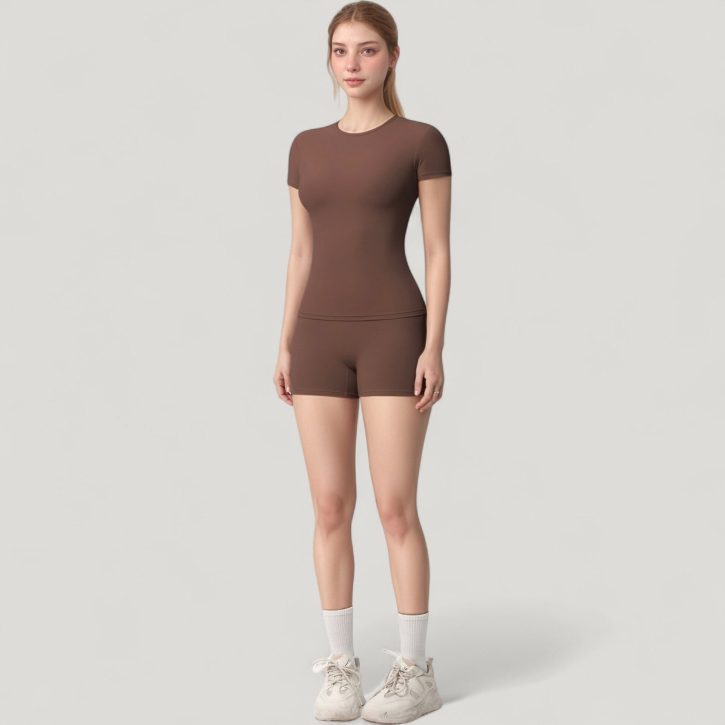 Fitted Short Sleeve Top and High Waist Shorts 2-Piece Active Set