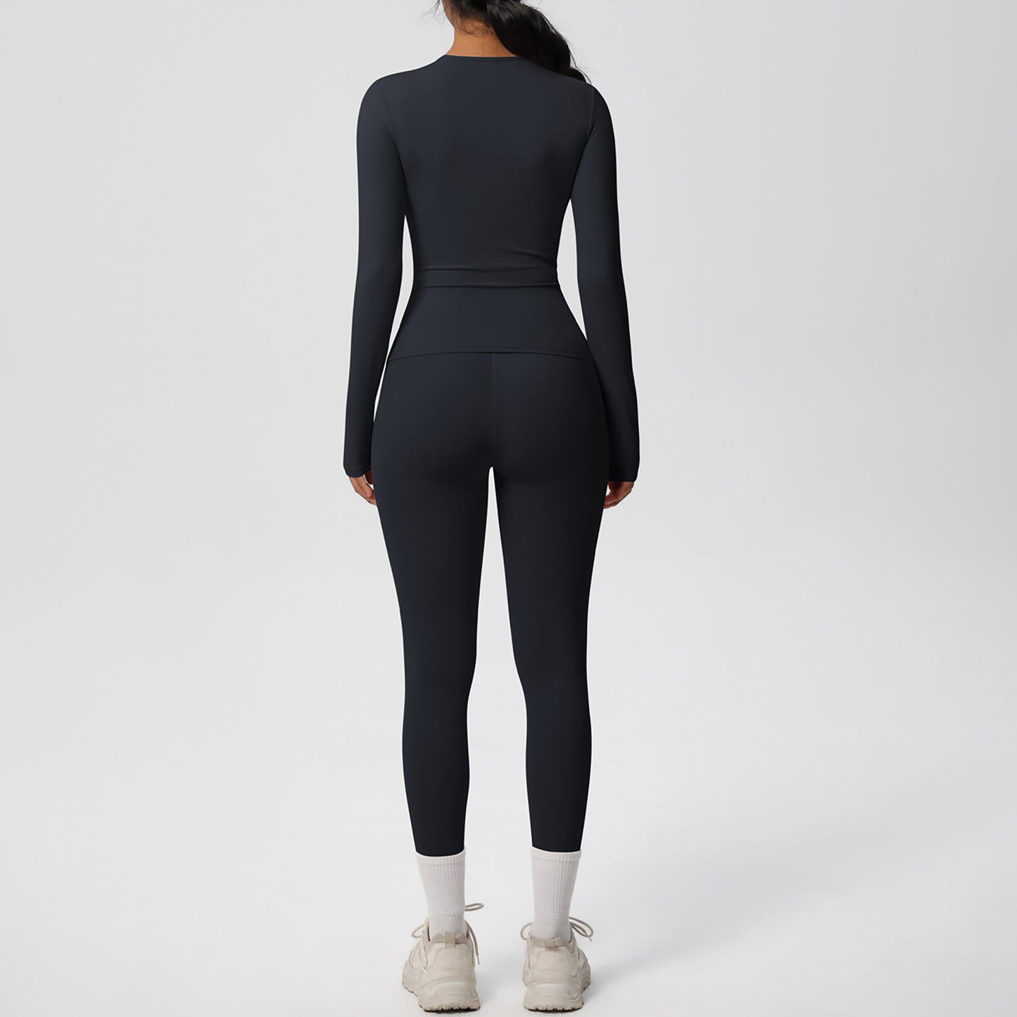 Long Sleeve Crew Neck Top and High Waist Leggings Set with Slim Fit Design