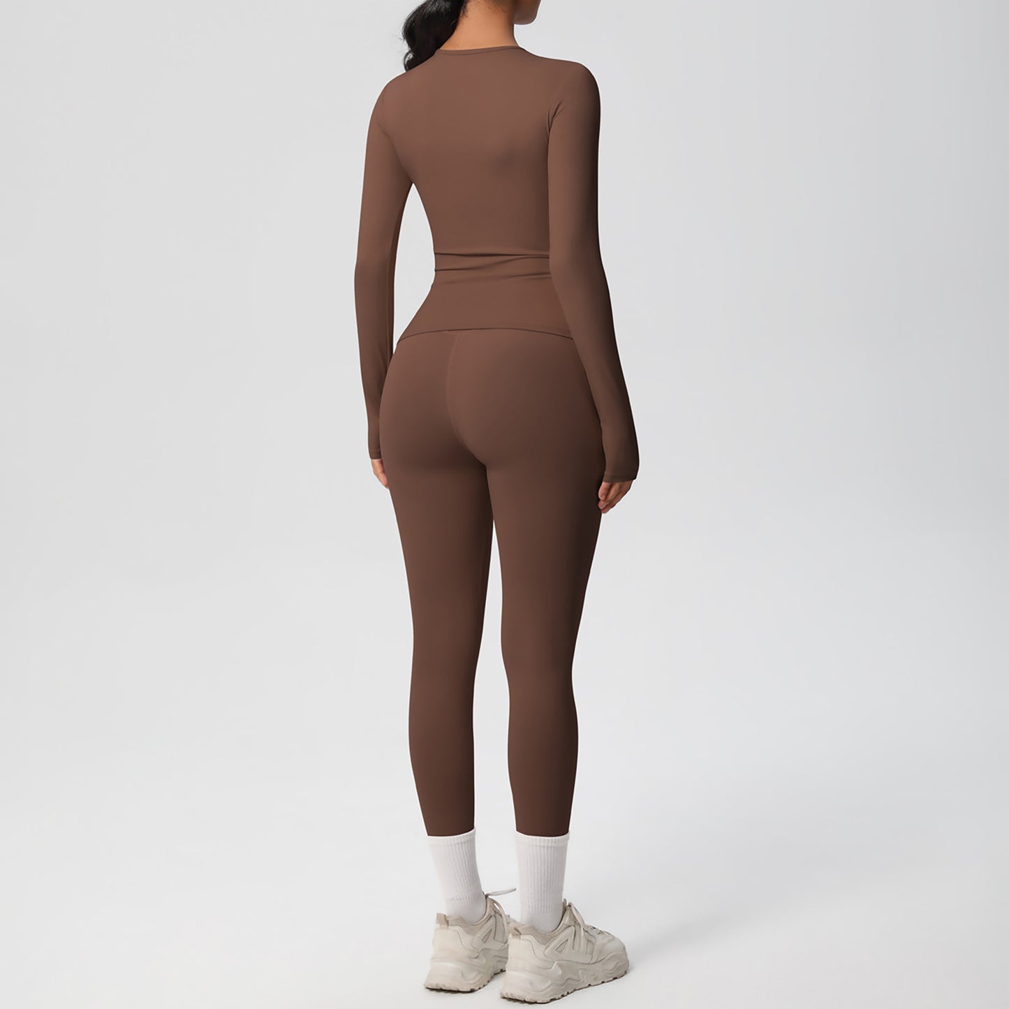 Long Sleeve Crew Neck Top and High Waist Leggings Set with Slim Fit Design