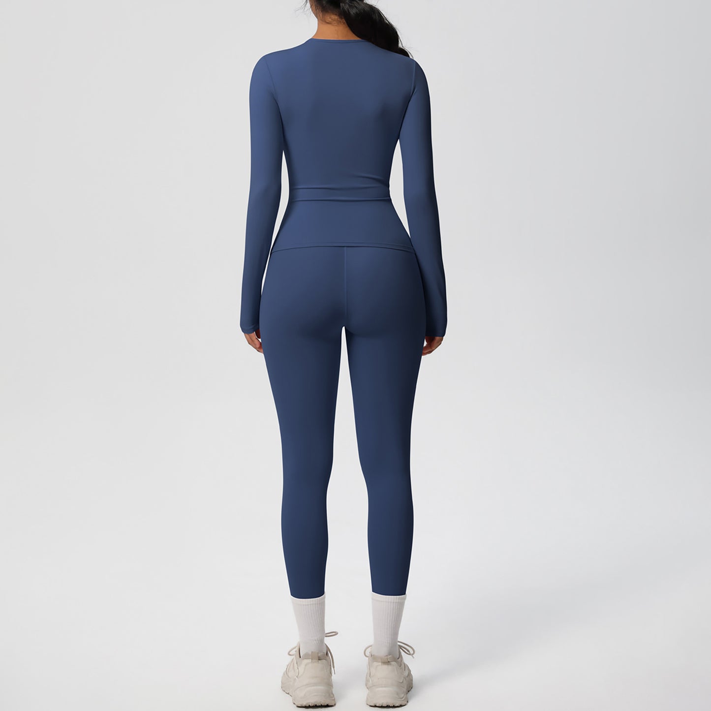 Long Sleeve Crew Neck Top and High Waist Leggings Set with Slim Fit Design
