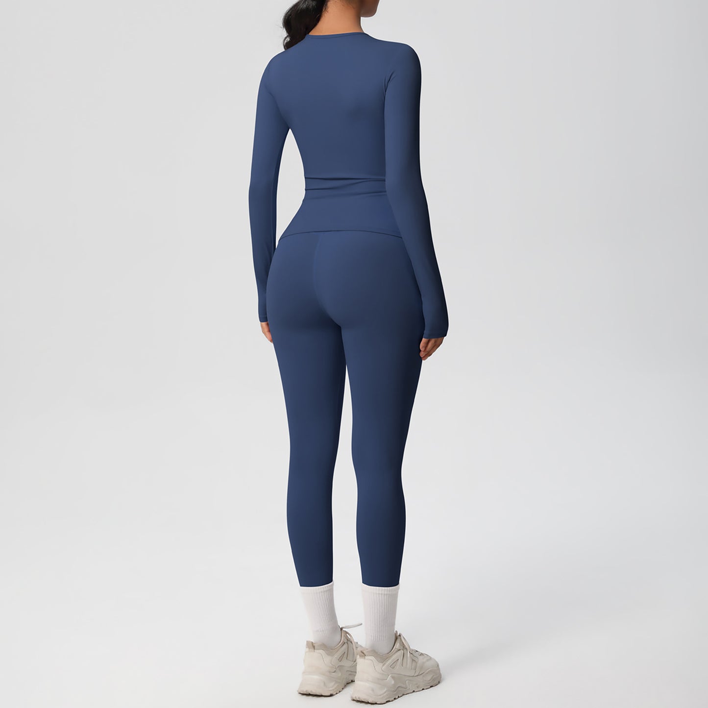 Long Sleeve Crew Neck Top and High Waist Leggings Set with Slim Fit Design