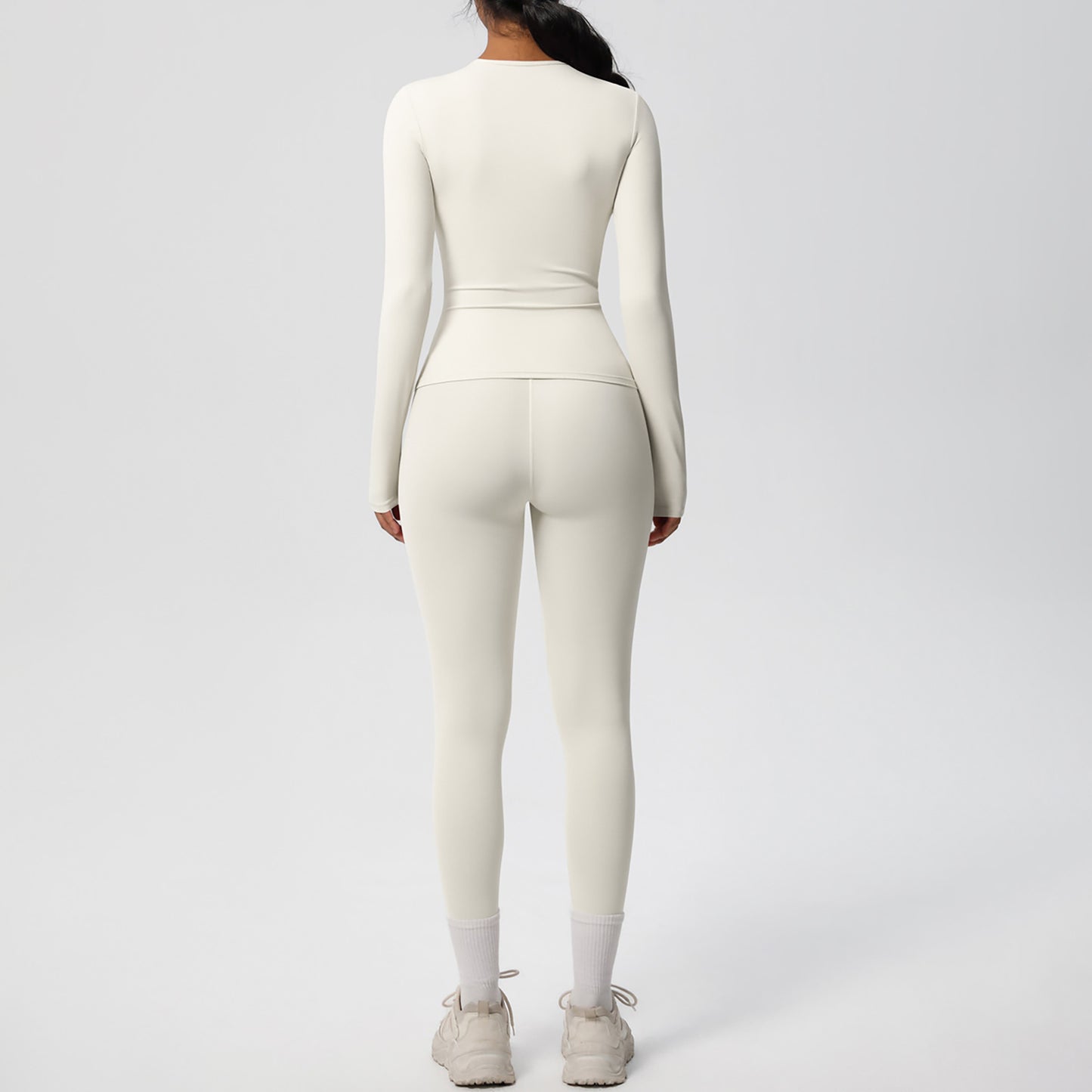 Long Sleeve Crew Neck Top and High Waist Leggings Set with Slim Fit Design