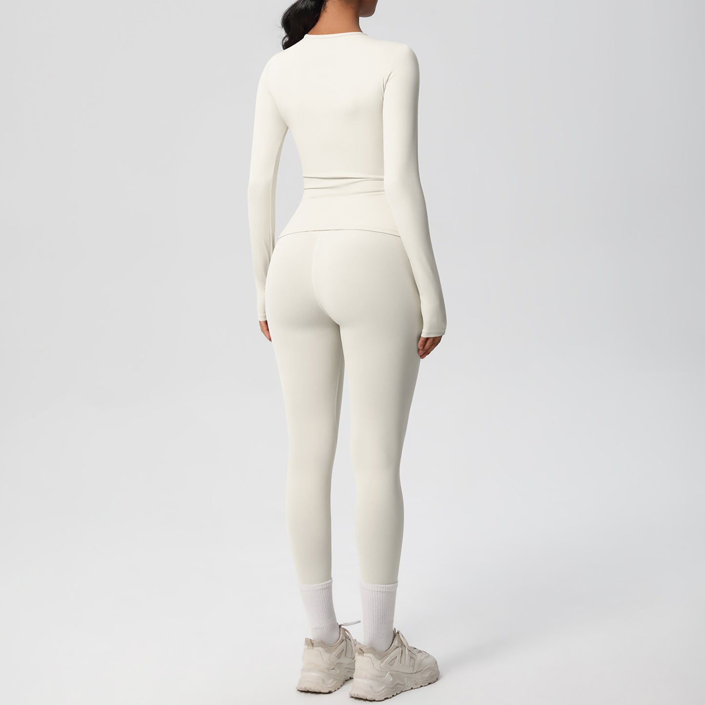 Long Sleeve Crew Neck Top and High Waist Leggings Set with Slim Fit Design