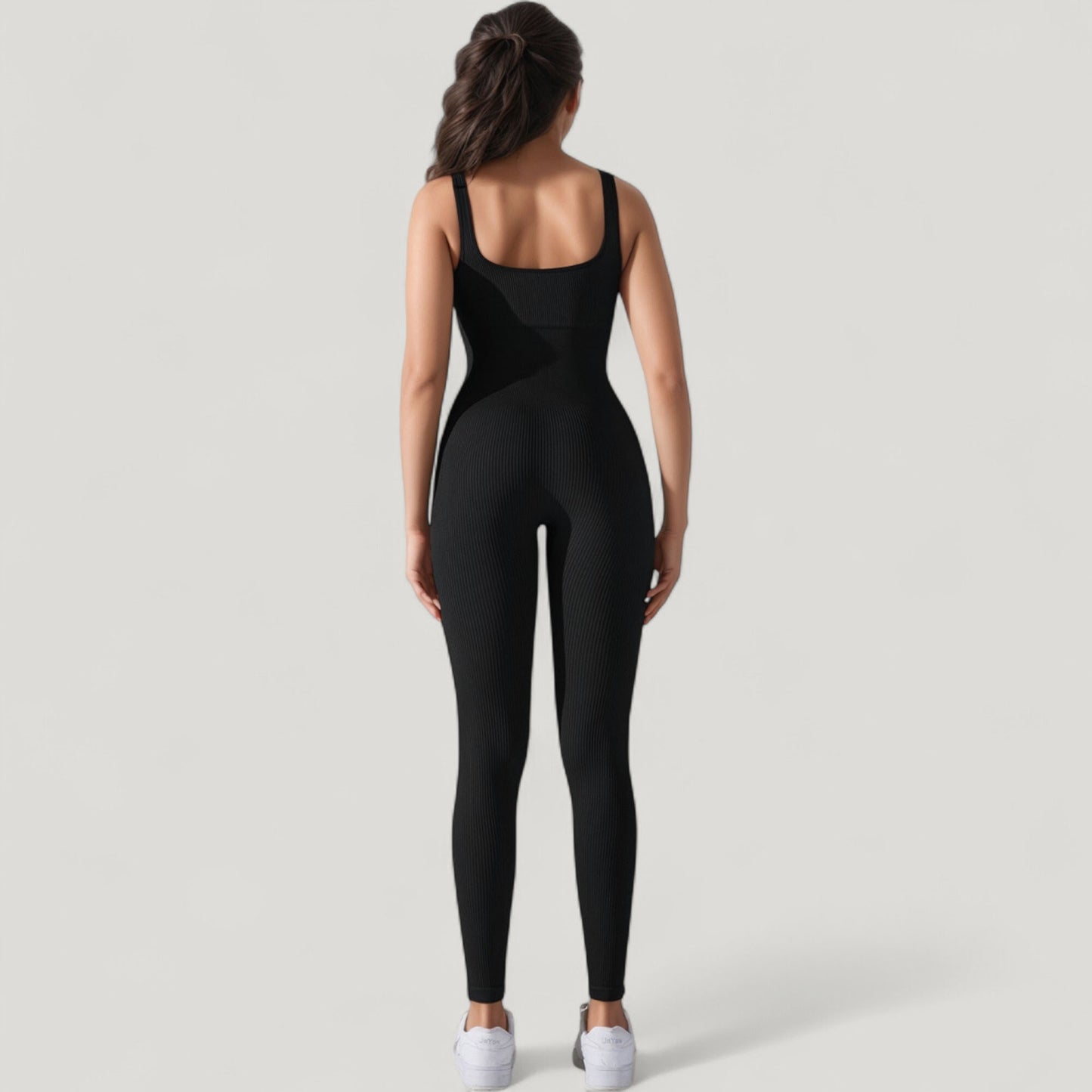 Ribbed Knit Sleeveless Jumpsuit with Scoop Neckline and Bodycon Fit