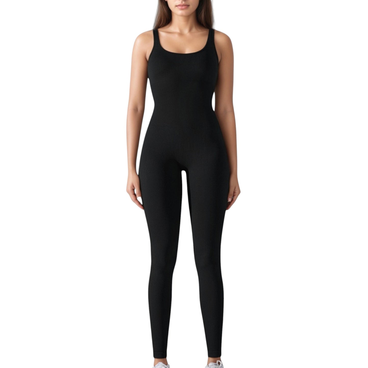 Ribbed Knit Sleeveless Jumpsuit with Scoop Neckline and Bodycon Fit