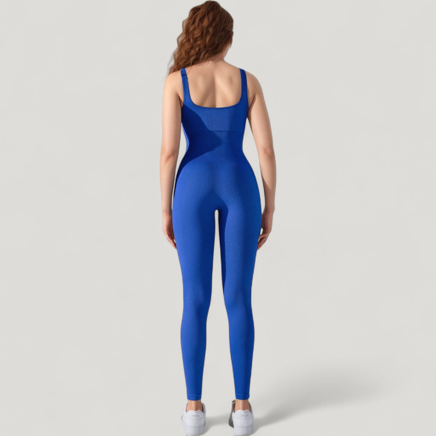 Ribbed Knit Sleeveless Jumpsuit with Scoop Neckline and Bodycon Fit