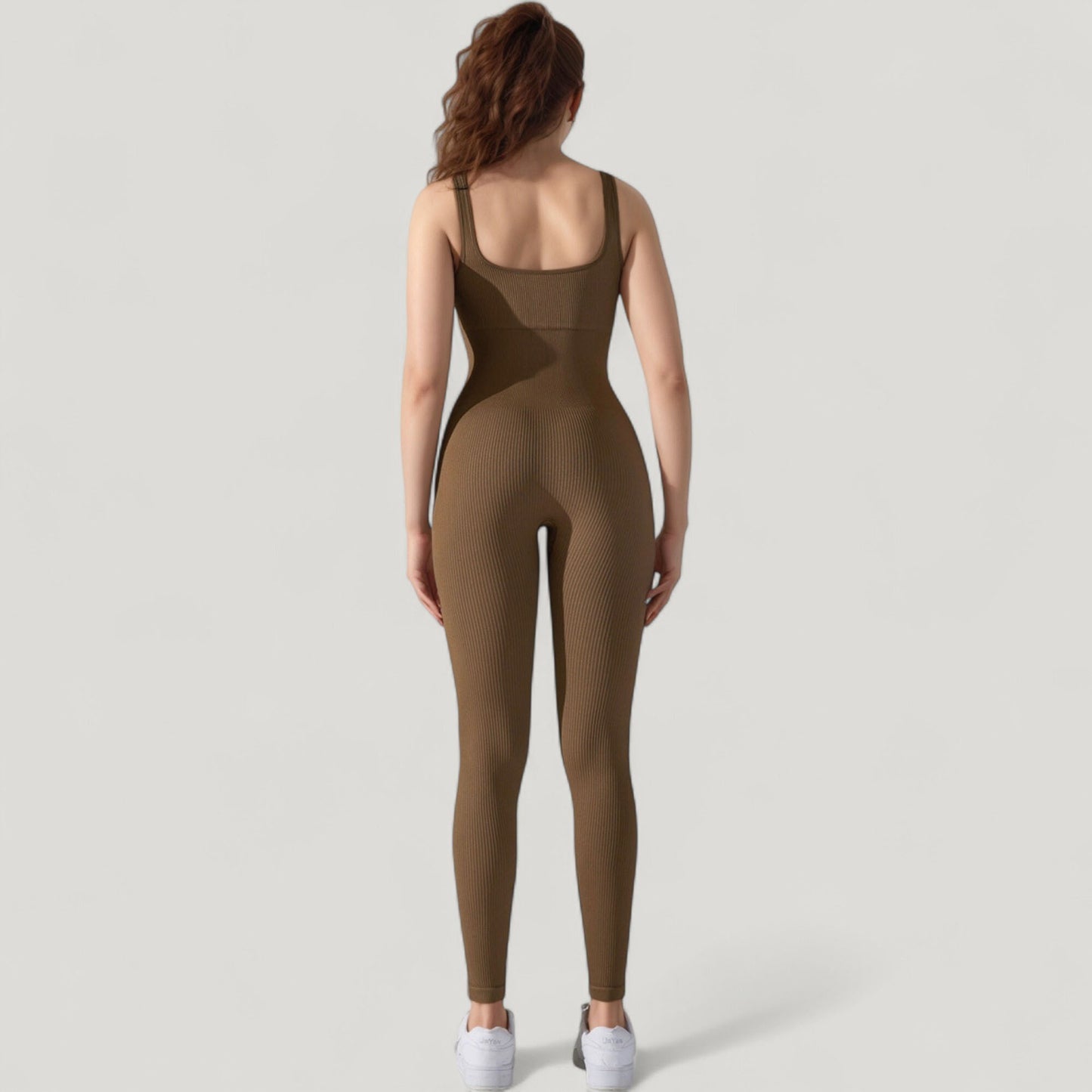 Ribbed Knit Sleeveless Jumpsuit with Scoop Neckline and Bodycon Fit