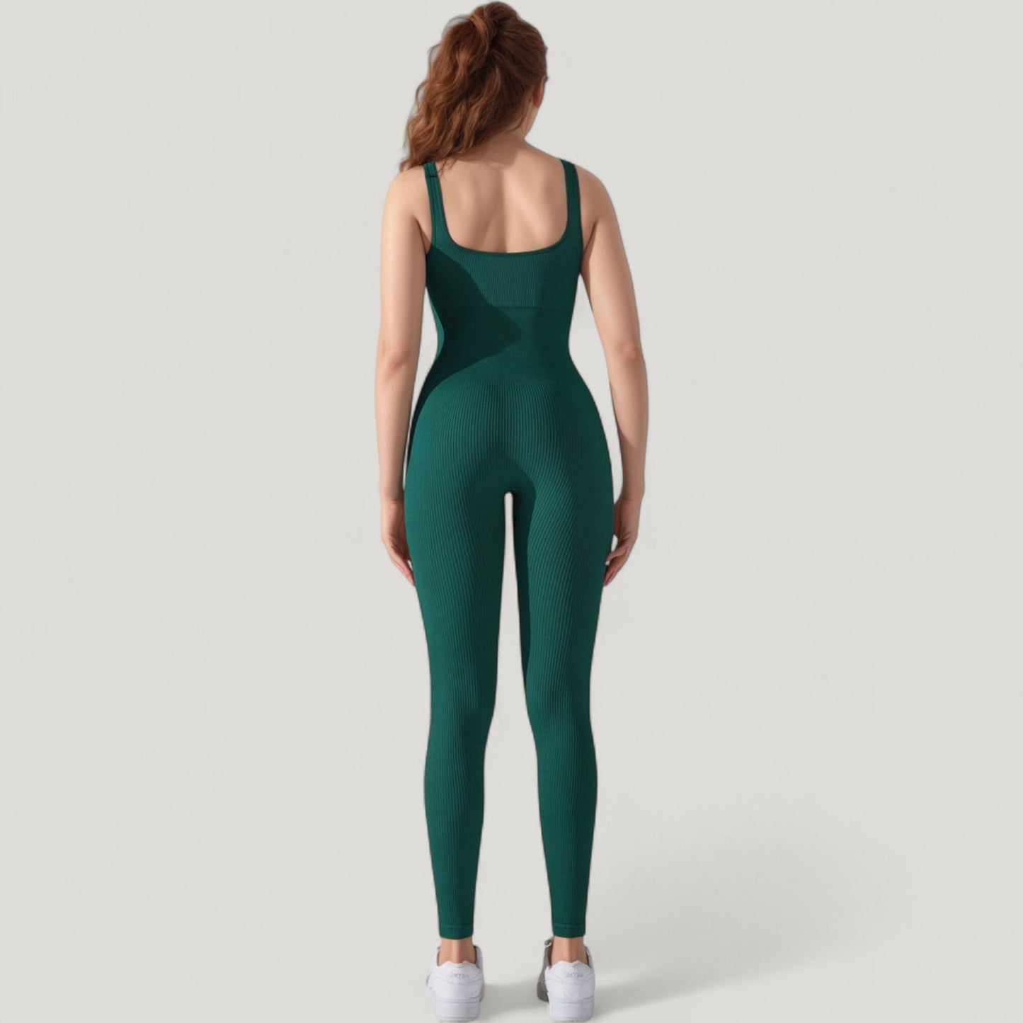 Ribbed Knit Sleeveless Jumpsuit with Scoop Neckline and Bodycon Fit