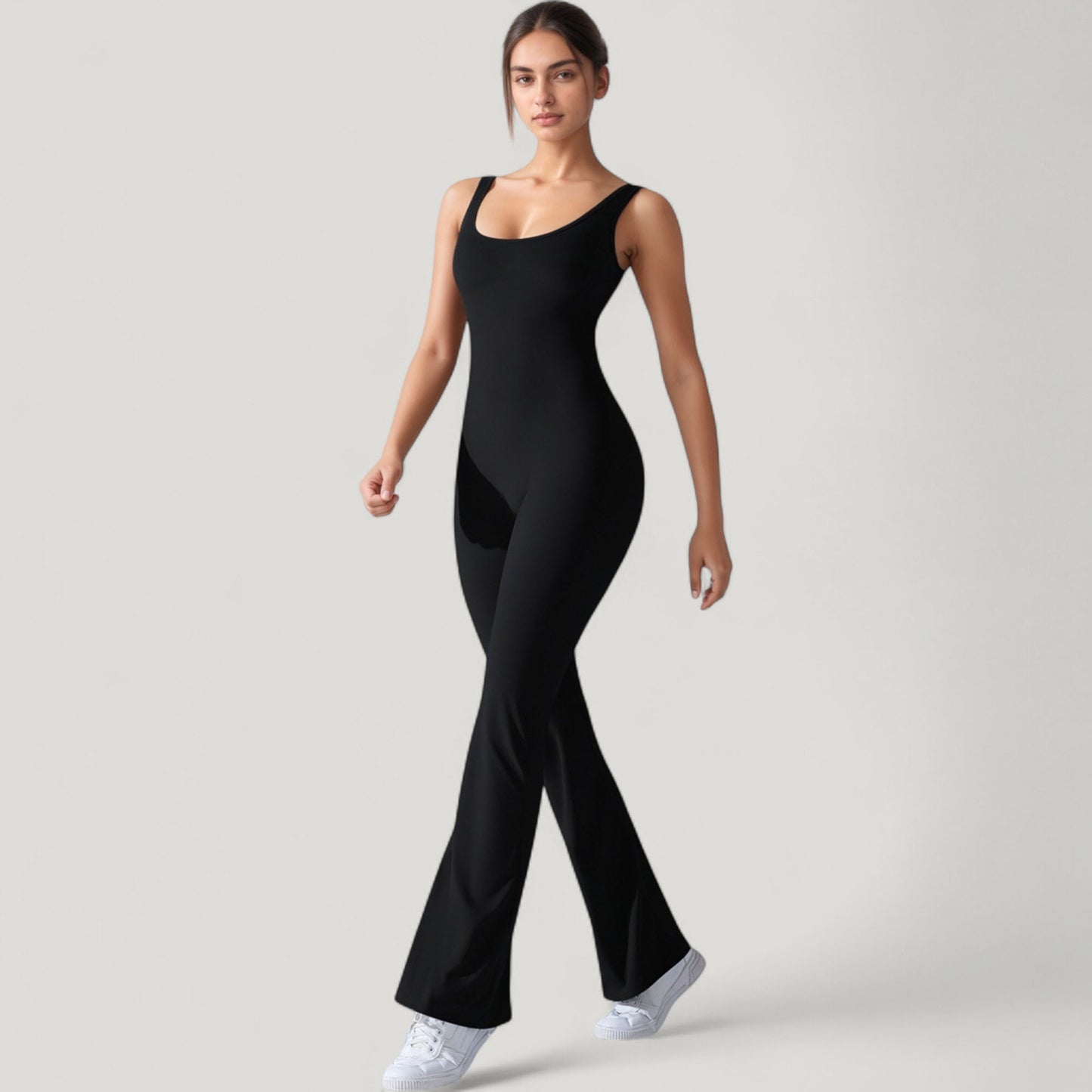 Sleeveless Open Back Fitted Jumpsuit with Flare Leg Design