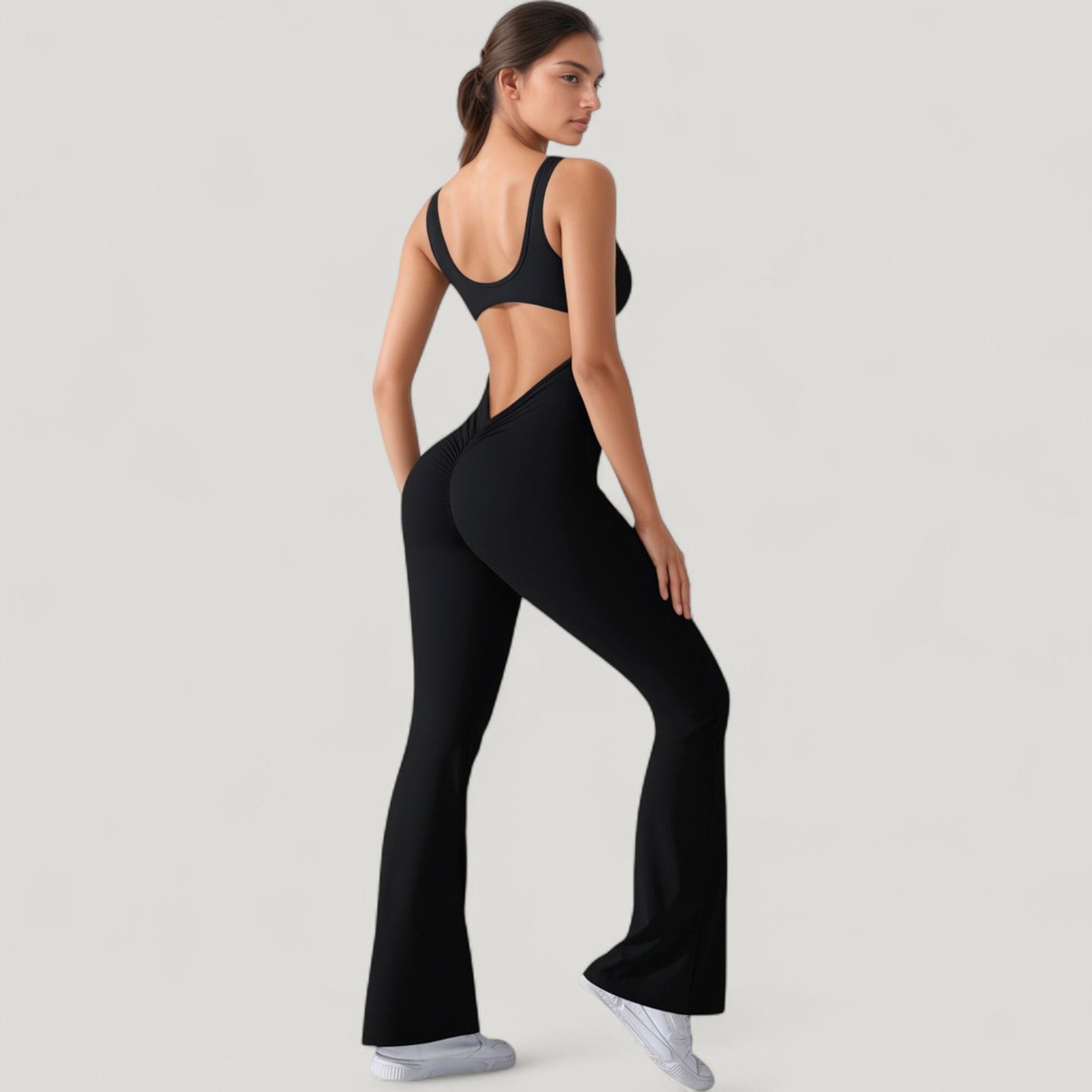 Sleeveless Open Back Fitted Jumpsuit with Flare Leg Design