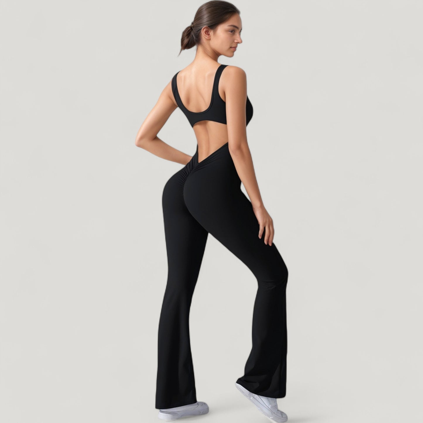 Sleeveless Open Back Fitted Jumpsuit with Flare Leg Design