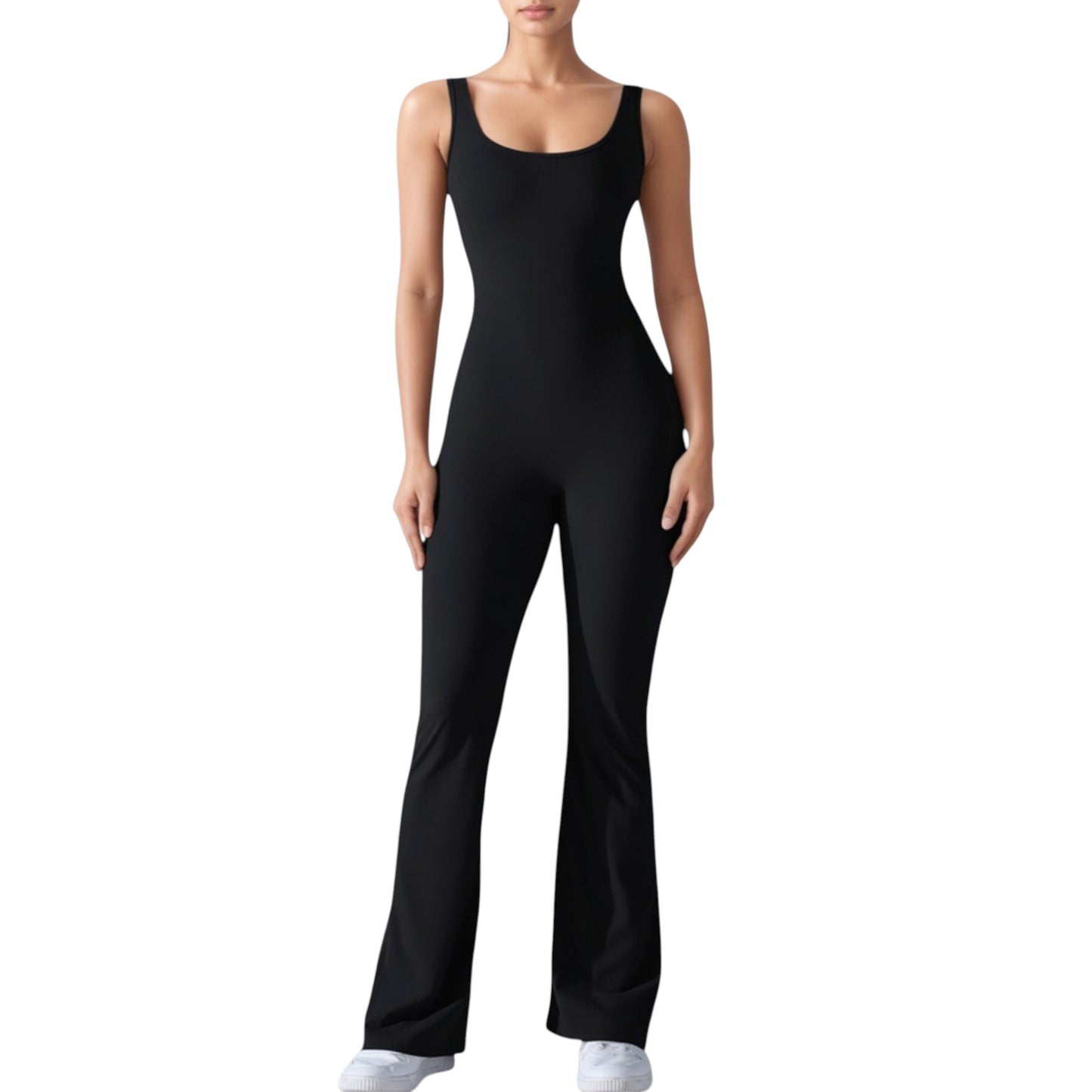 Sleeveless Open Back Fitted Jumpsuit with Flare Leg Design