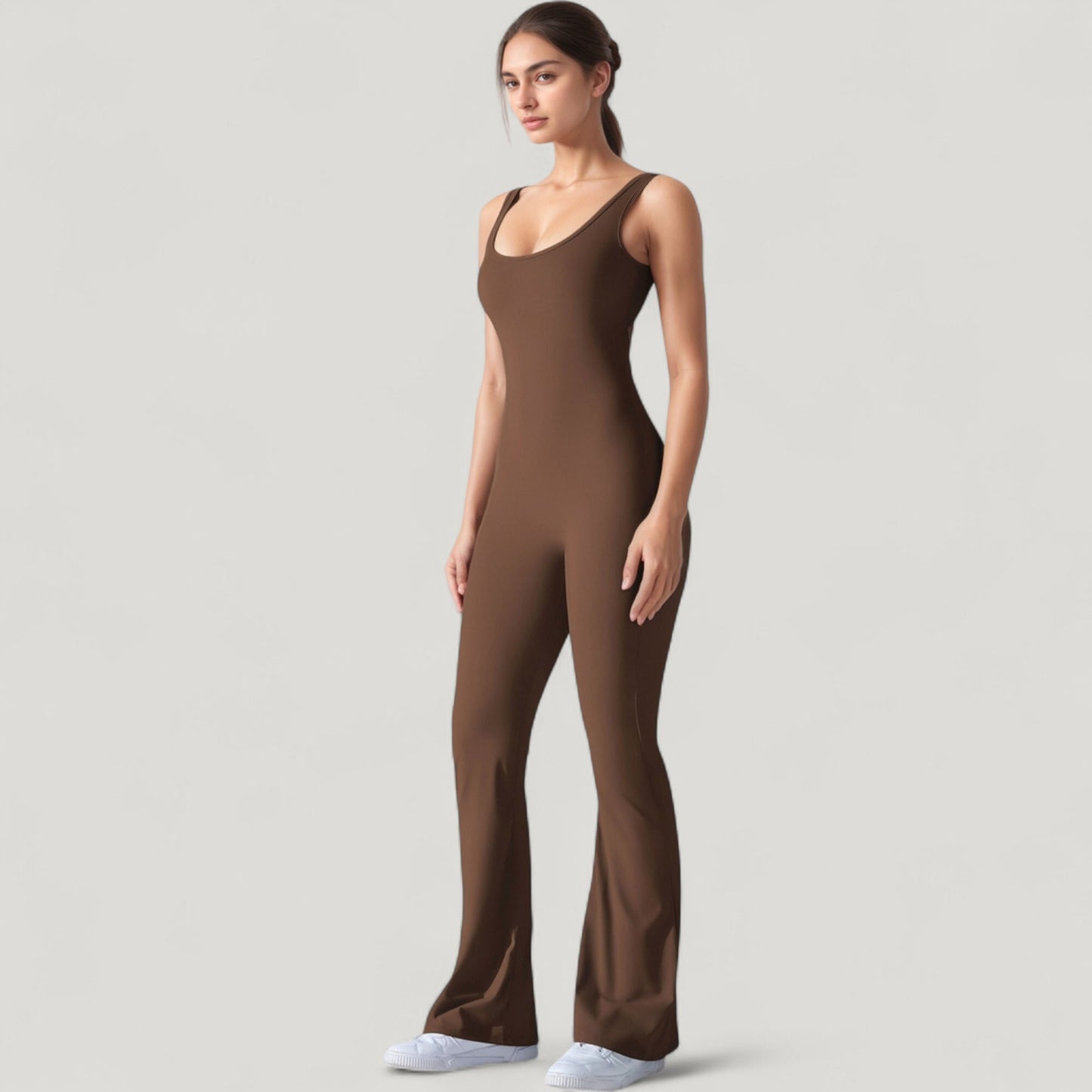 Sleeveless Open Back Fitted Jumpsuit with Flare Leg Design