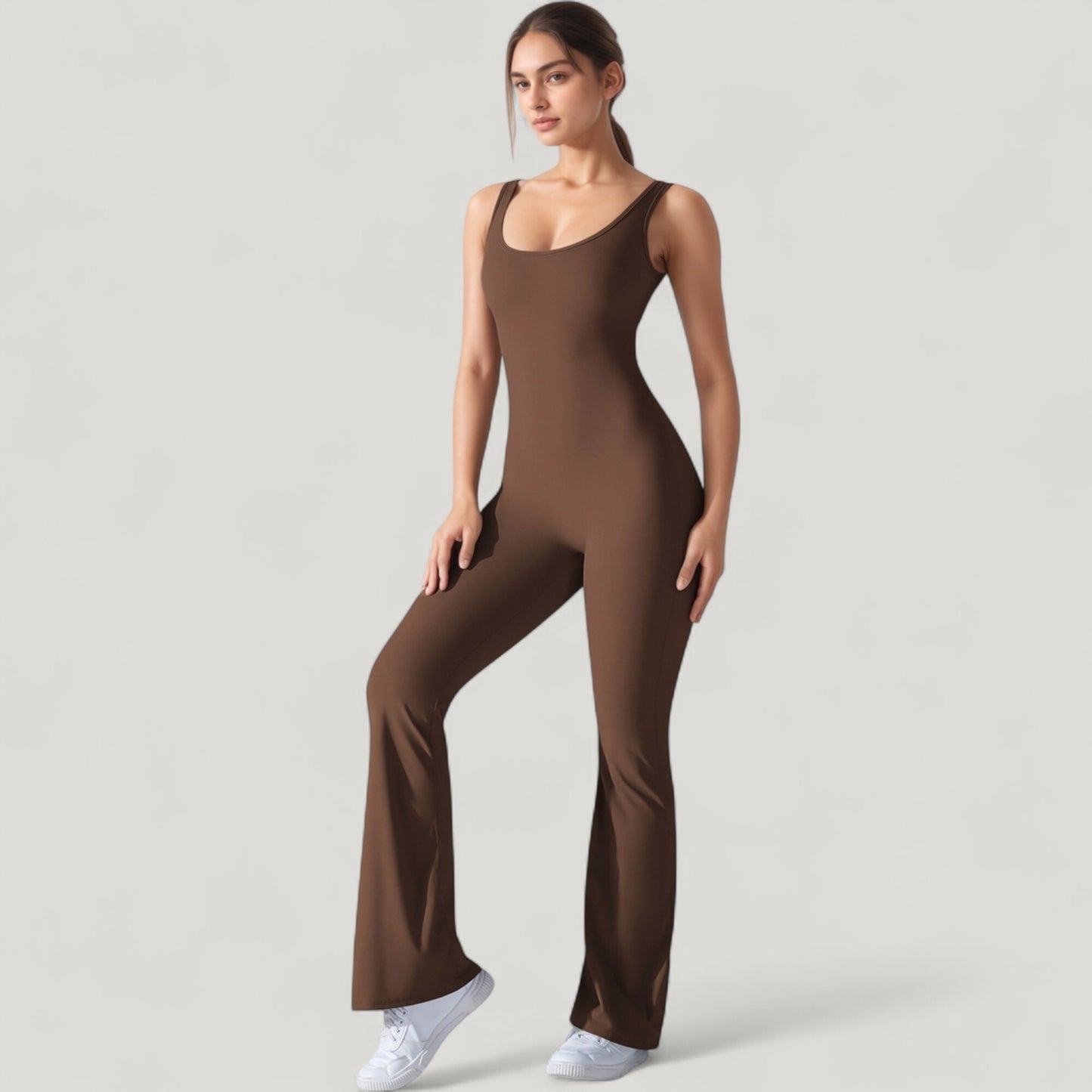 Sleeveless Open Back Fitted Jumpsuit with Flare Leg Design