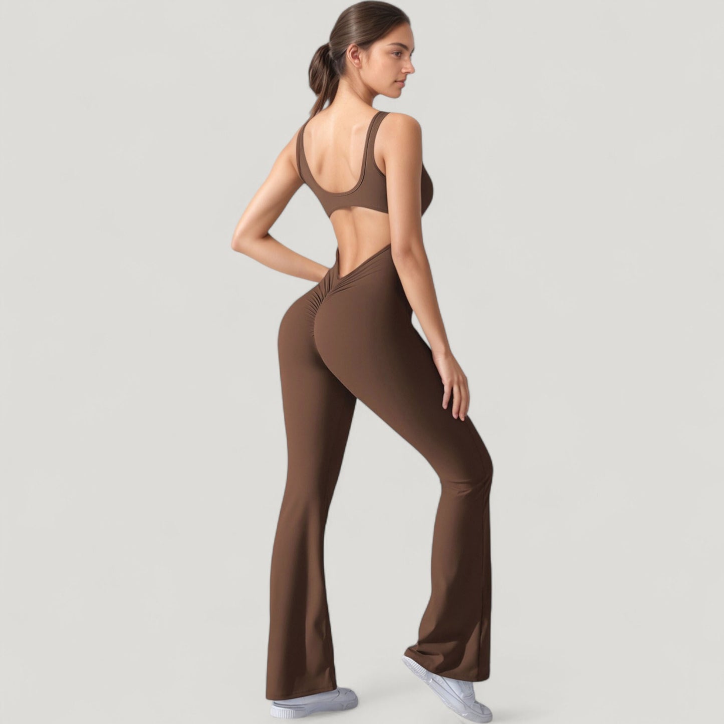 Sleeveless Open Back Fitted Jumpsuit with Flare Leg Design