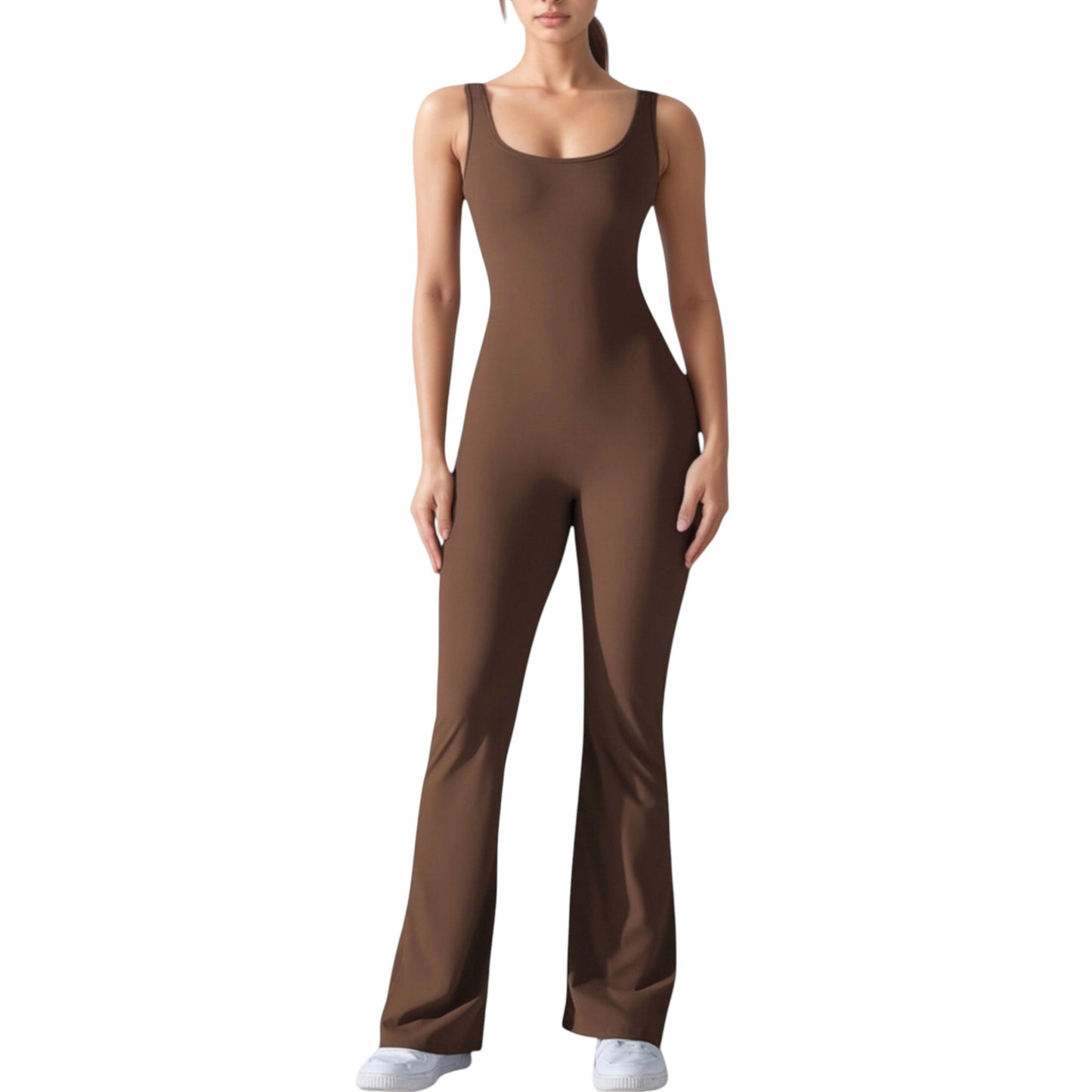 Sleeveless Open Back Fitted Jumpsuit with Flare Leg Design