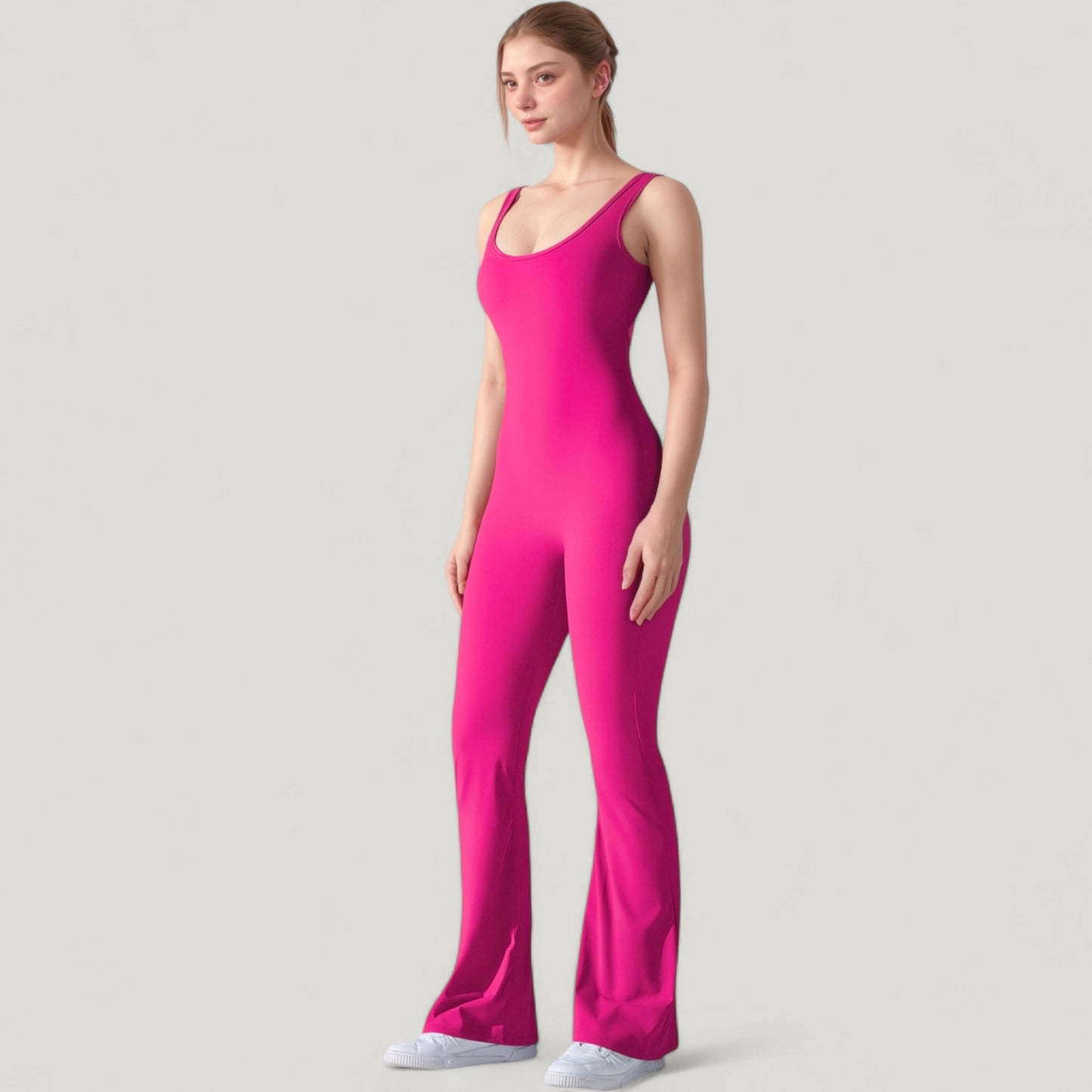 Sleeveless Open Back Fitted Jumpsuit with Flare Leg Design