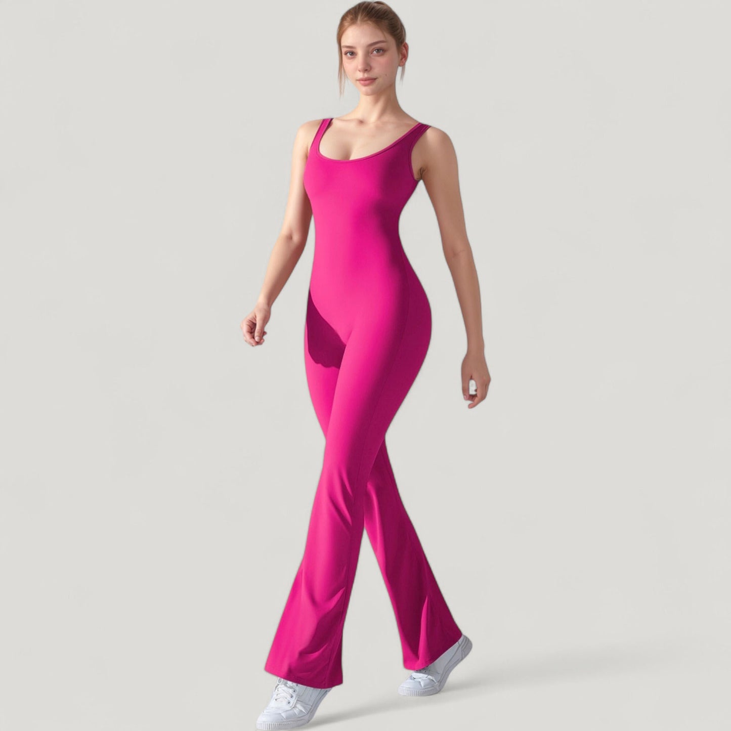 Sleeveless Open Back Fitted Jumpsuit with Flare Leg Design
