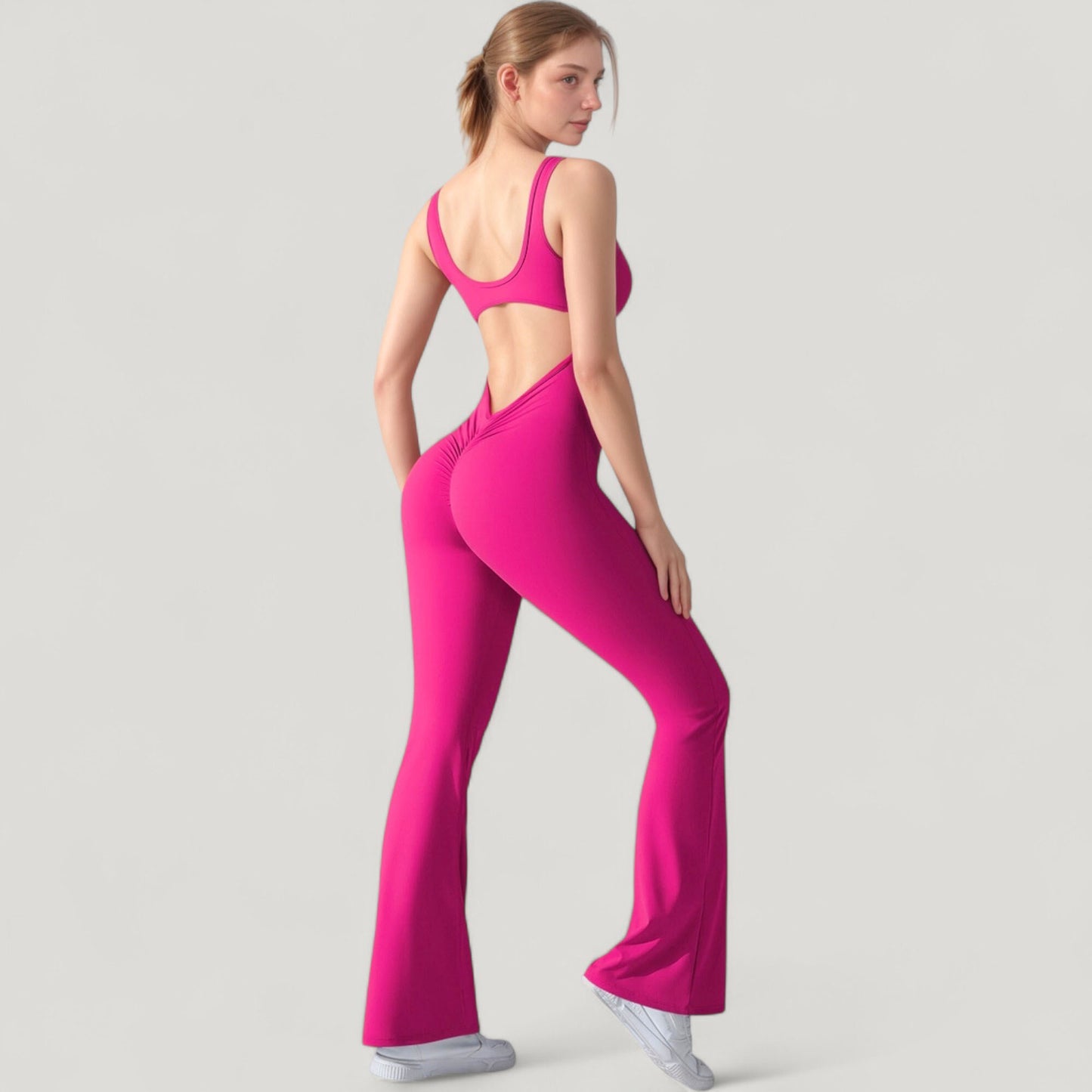 Sleeveless Open Back Fitted Jumpsuit with Flare Leg Design