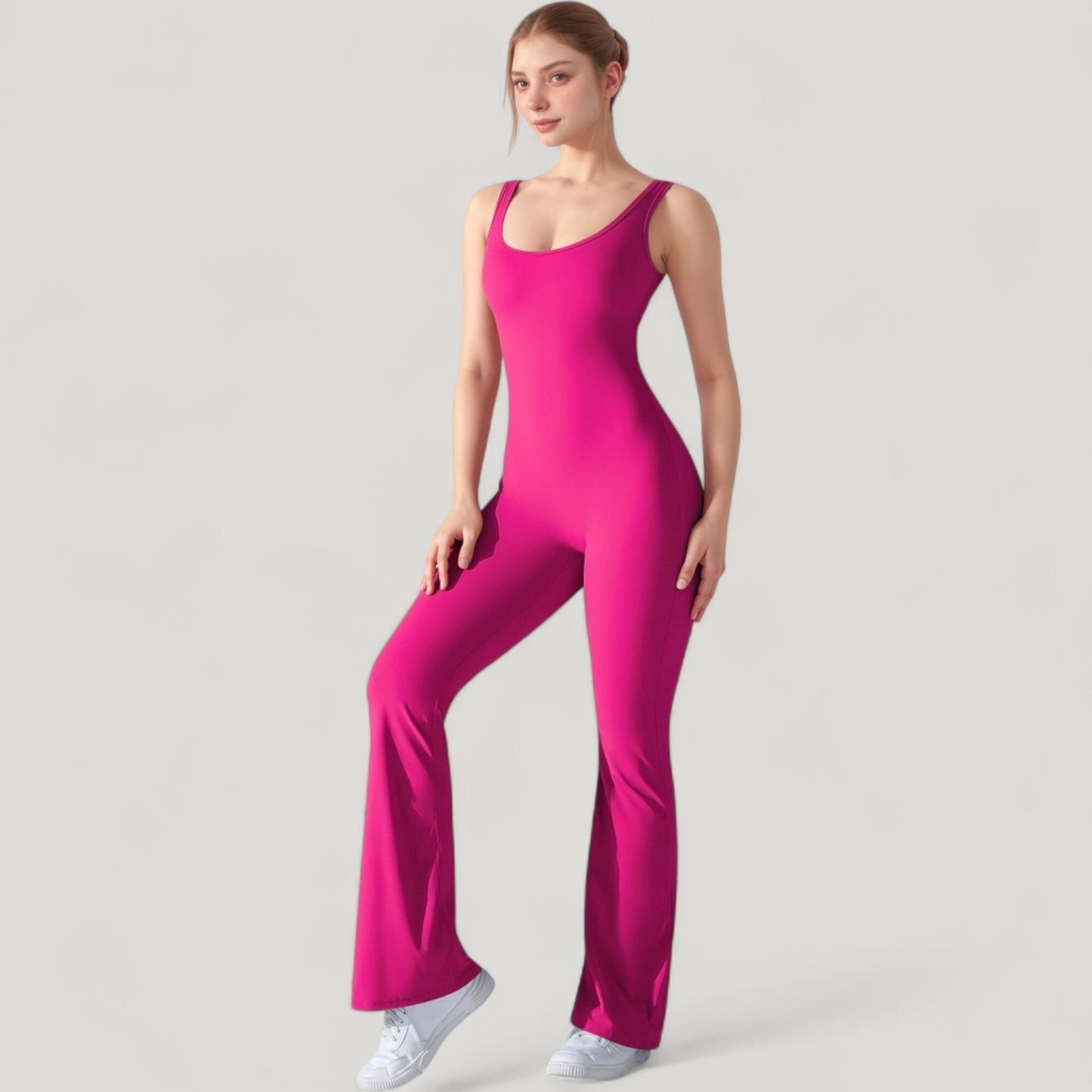 Sleeveless Open Back Fitted Jumpsuit with Flare Leg Design