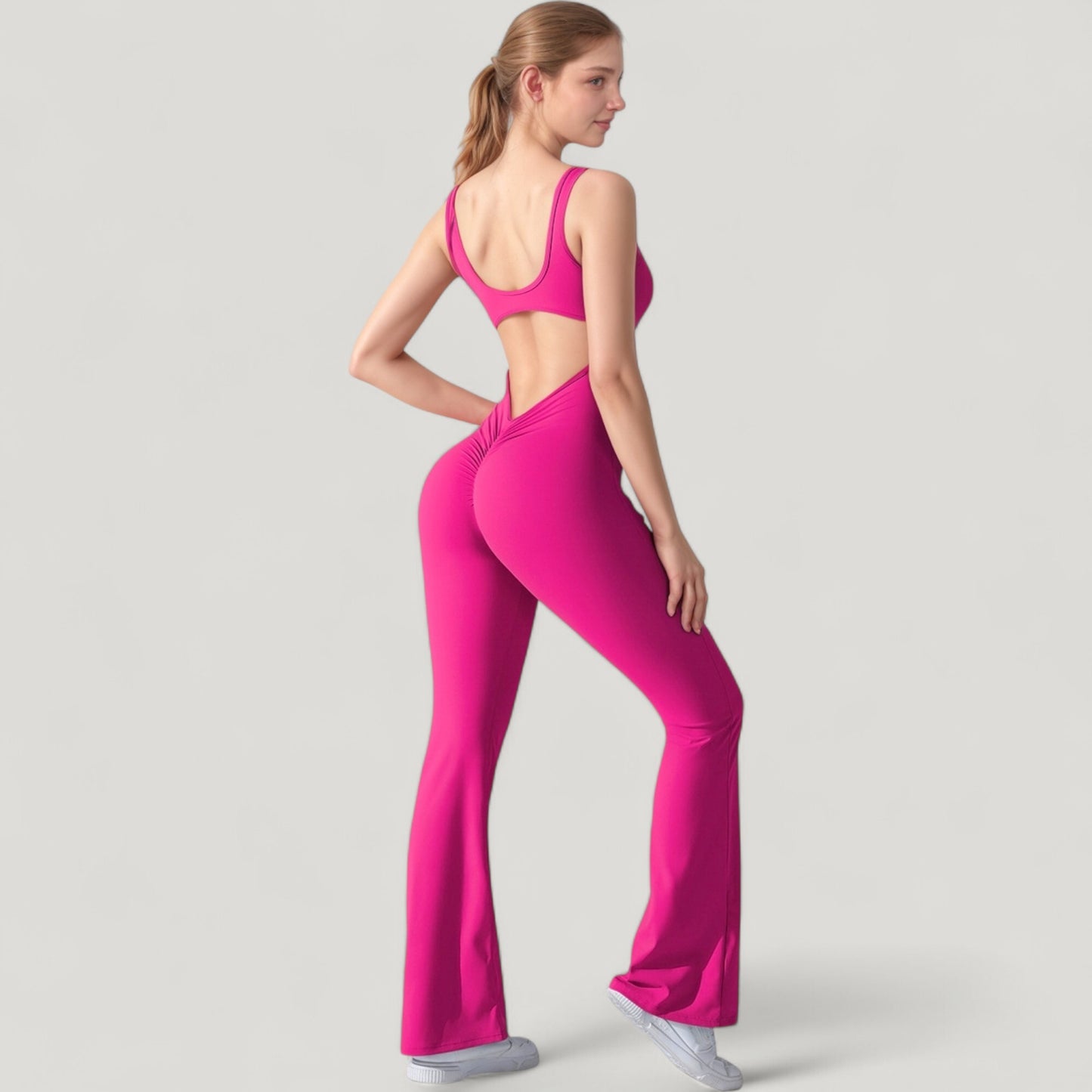 Sleeveless Open Back Fitted Jumpsuit with Flare Leg Design