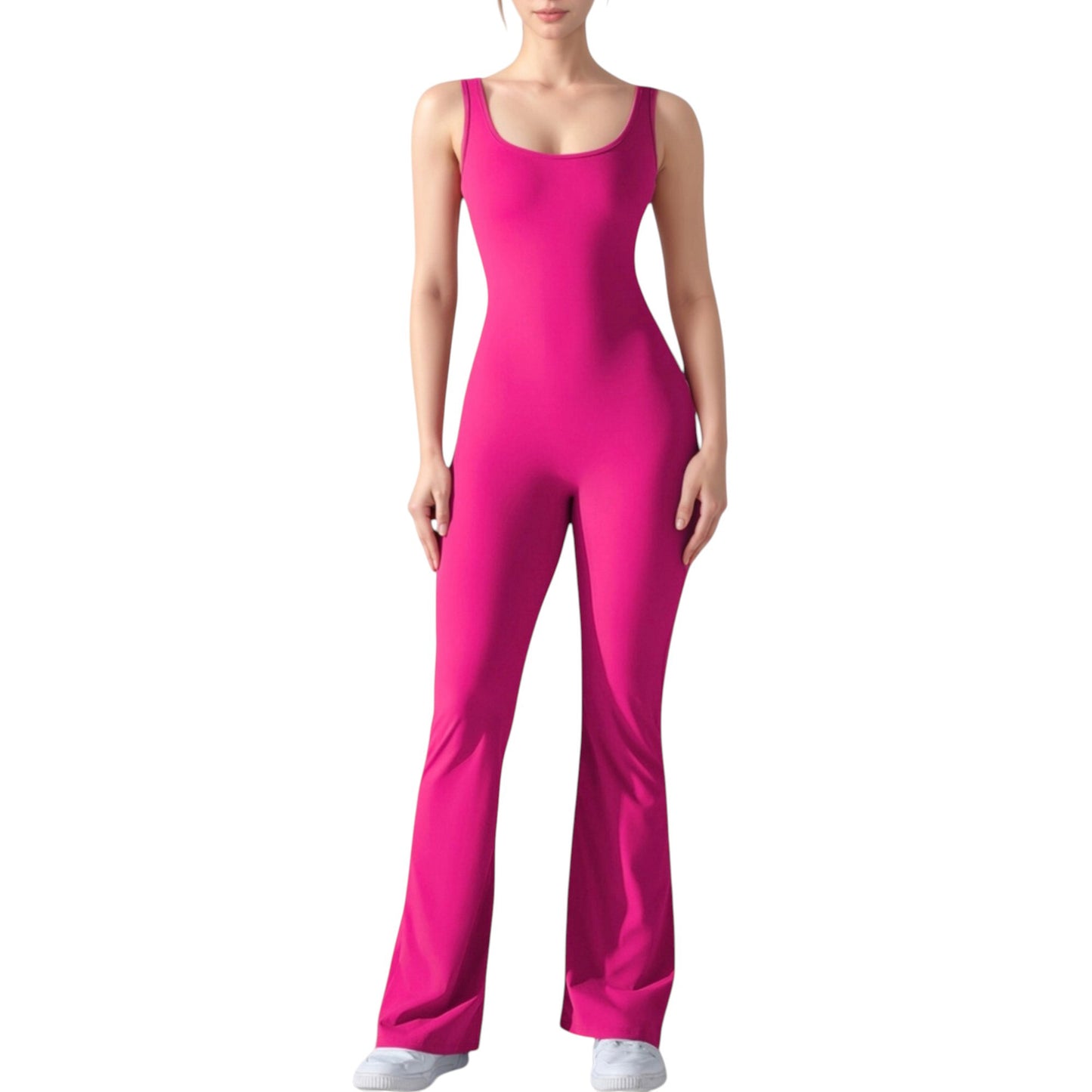 Sleeveless Open Back Fitted Jumpsuit with Flare Leg Design
