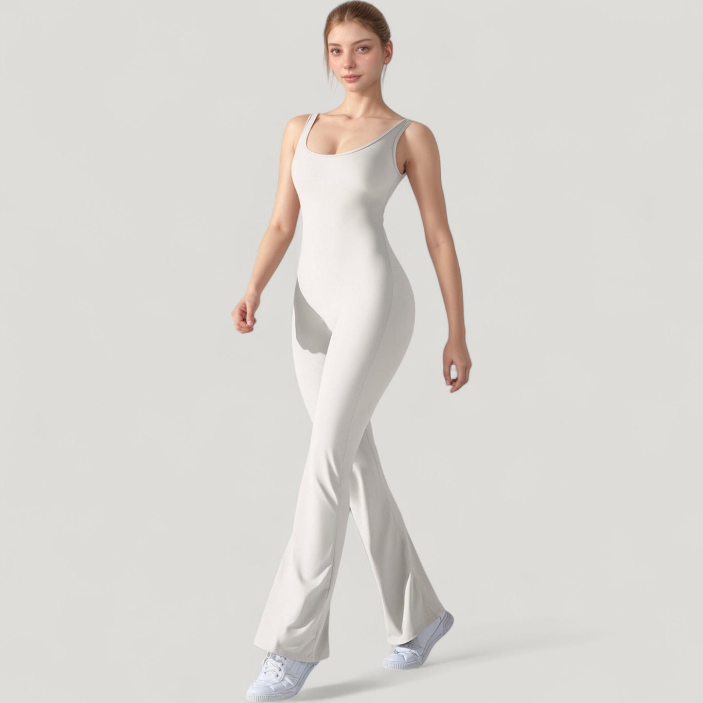 Sleeveless Open Back Fitted Jumpsuit with Flare Leg Design