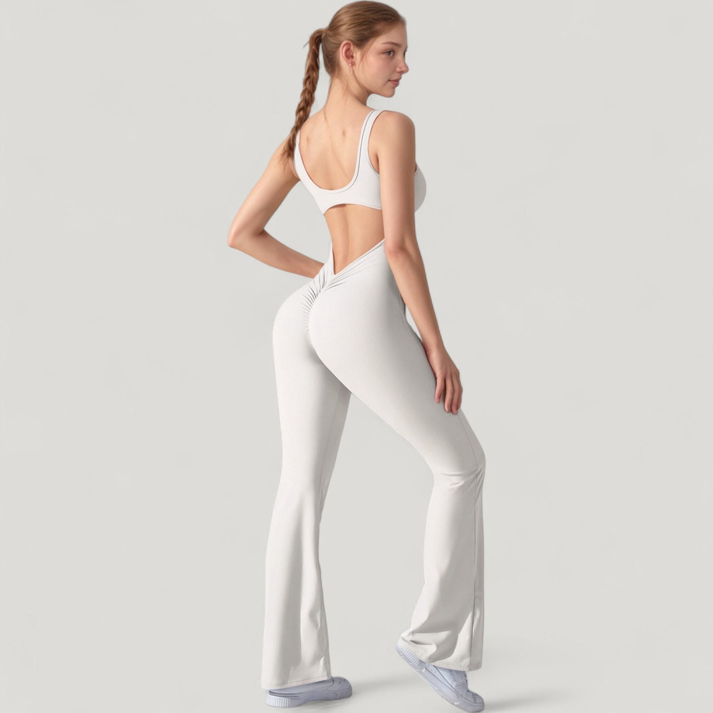Sleeveless Open Back Fitted Jumpsuit with Flare Leg Design