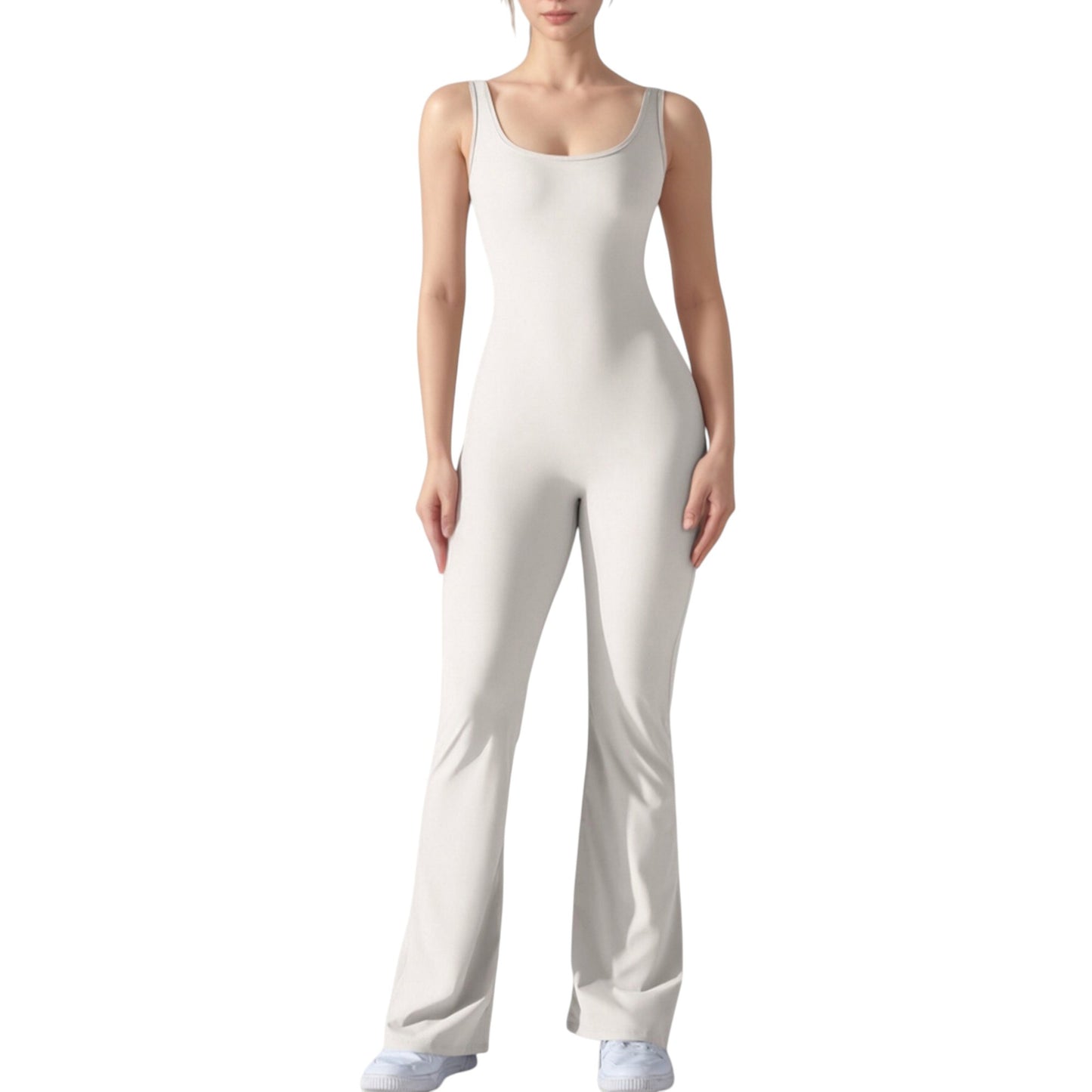 Sleeveless Open Back Fitted Jumpsuit with Flare Leg Design