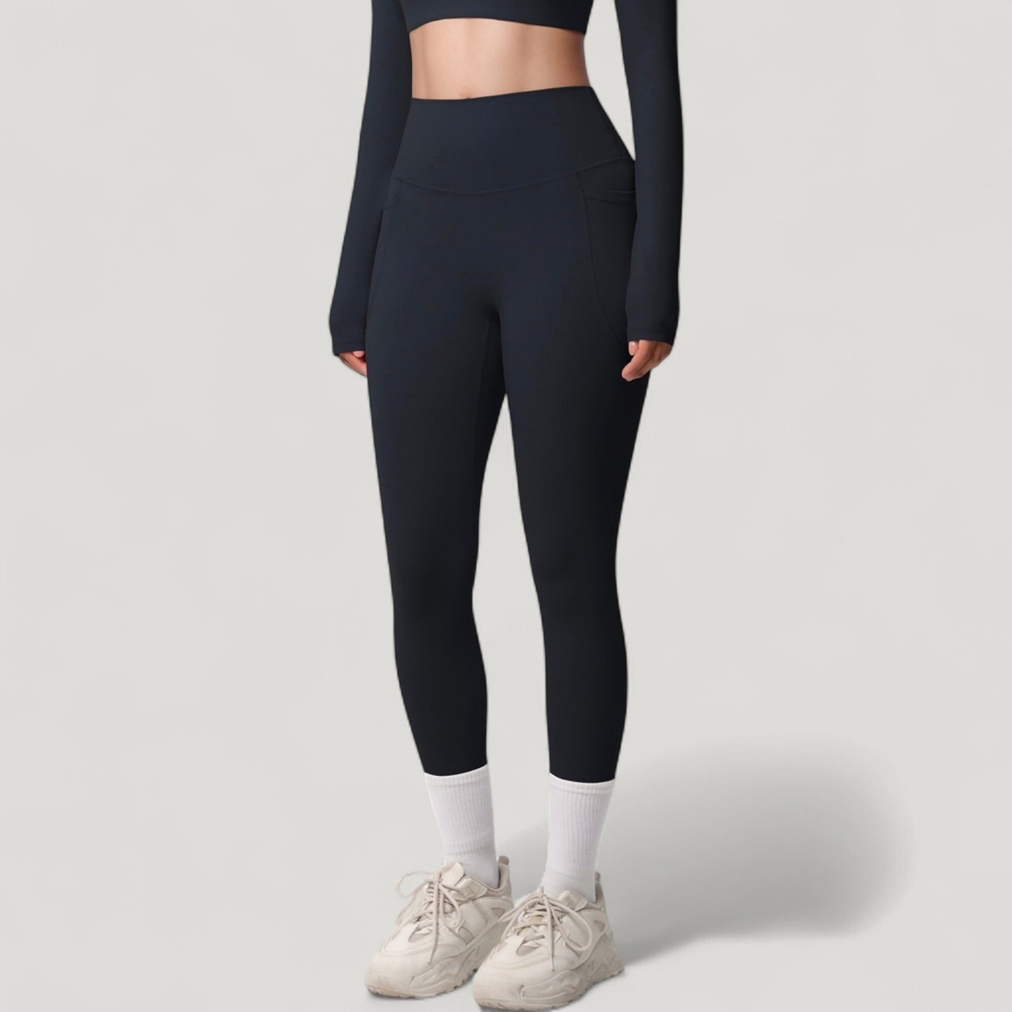 High Waist Full Length Leggings with Side Pockets and Wide Waistband