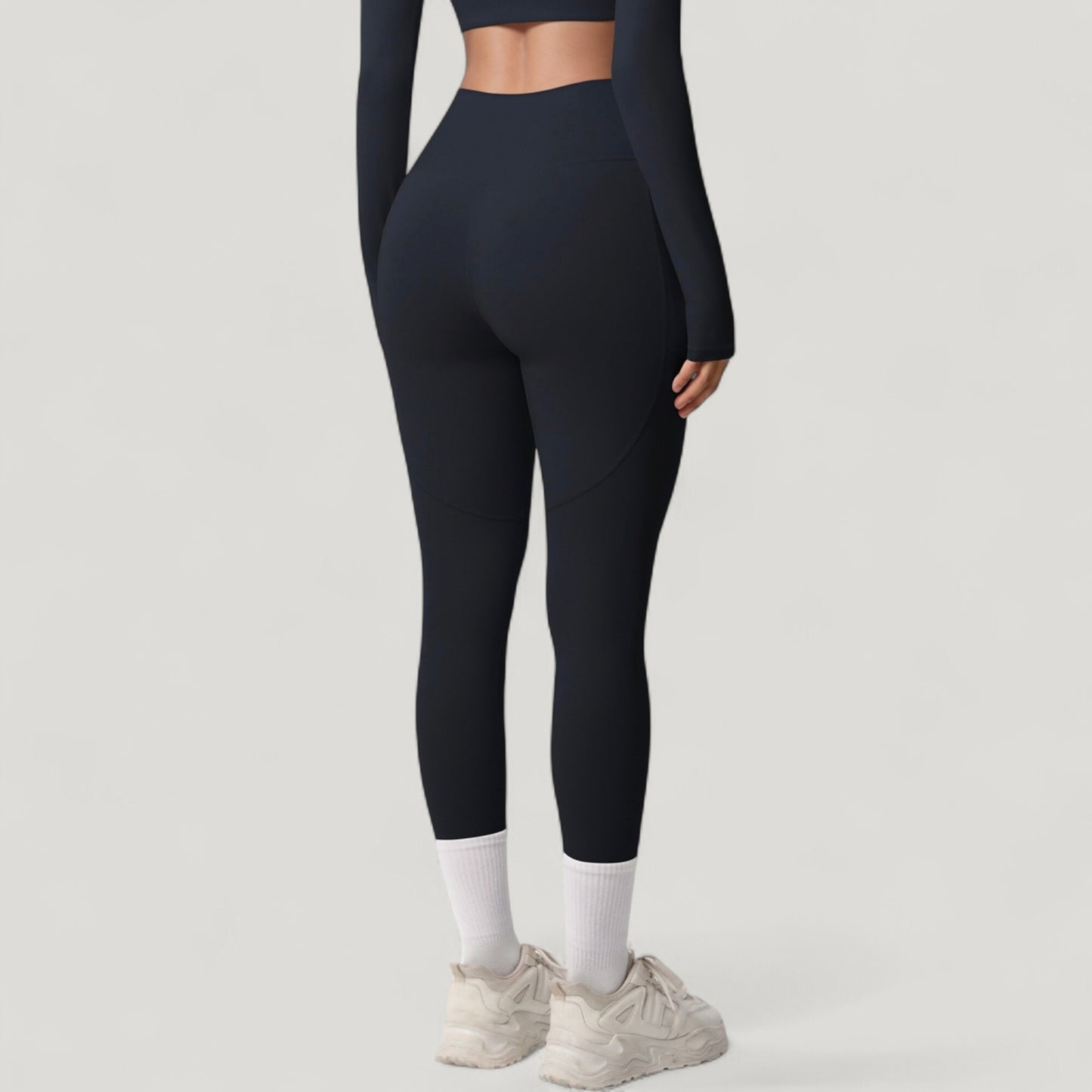 High Waist Full Length Leggings with Side Pockets and Wide Waistband