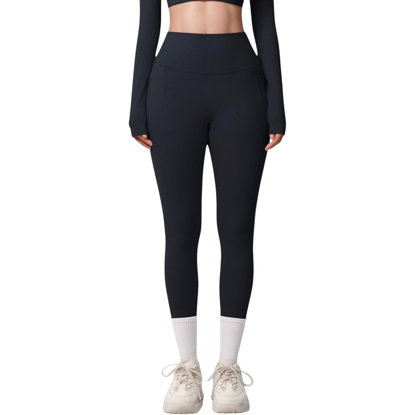 High Waist Full Length Leggings with Side Pockets and Wide Waistband