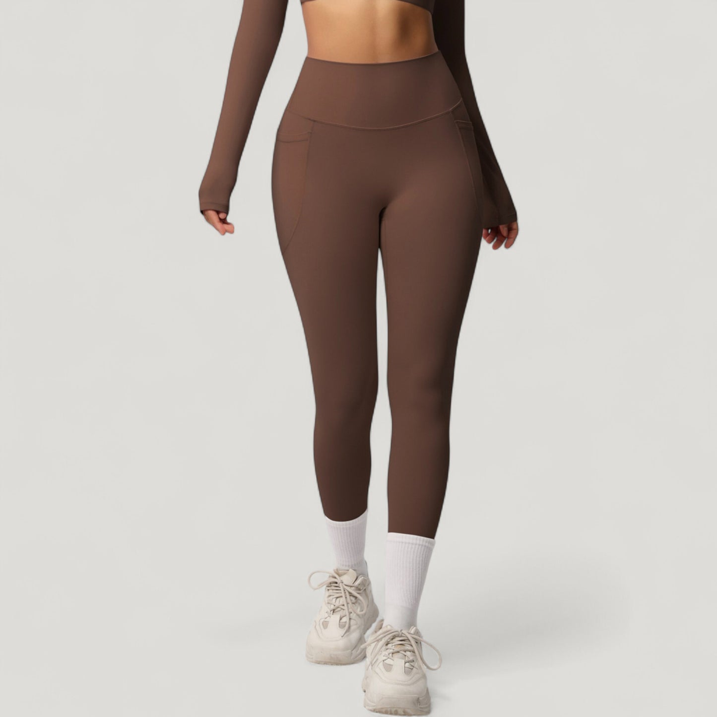 High Waist Full Length Leggings with Side Pockets and Wide Waistband