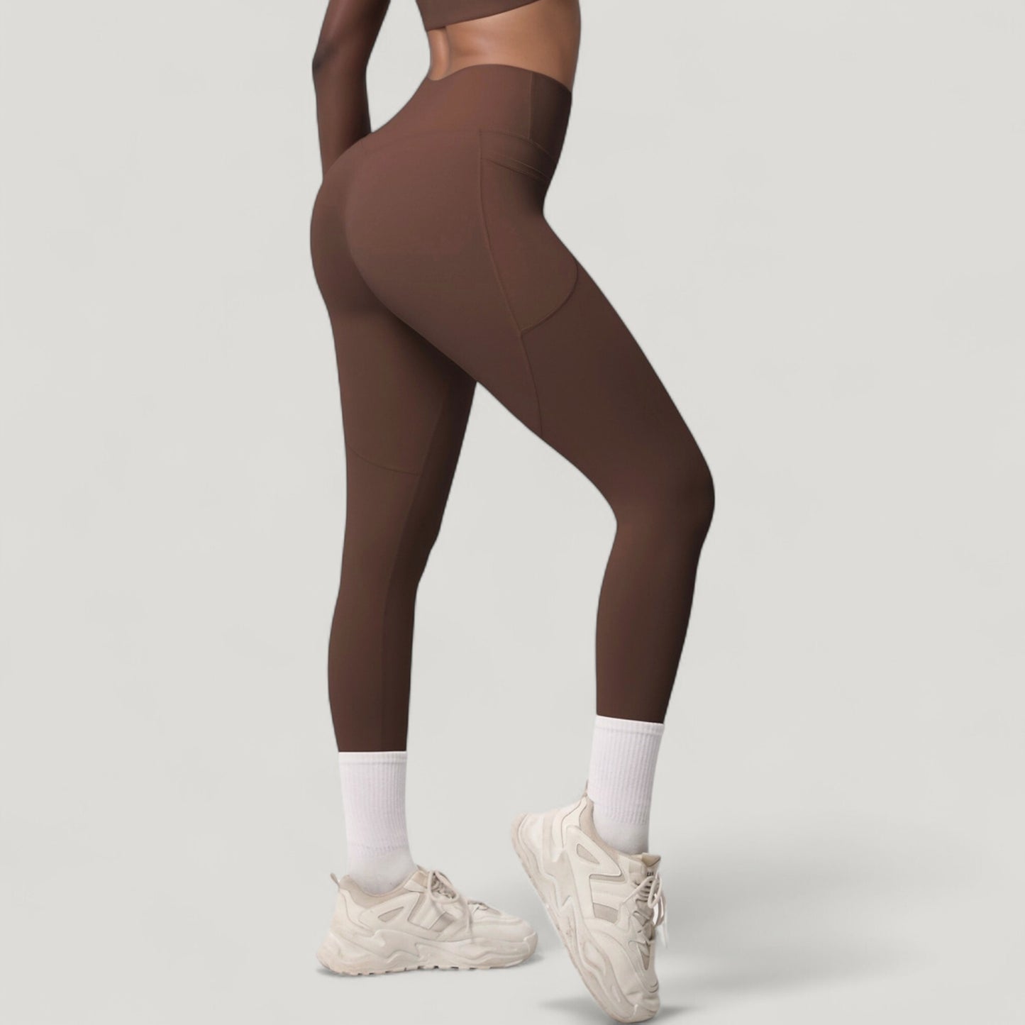 High Waist Full Length Leggings with Side Pockets and Wide Waistband