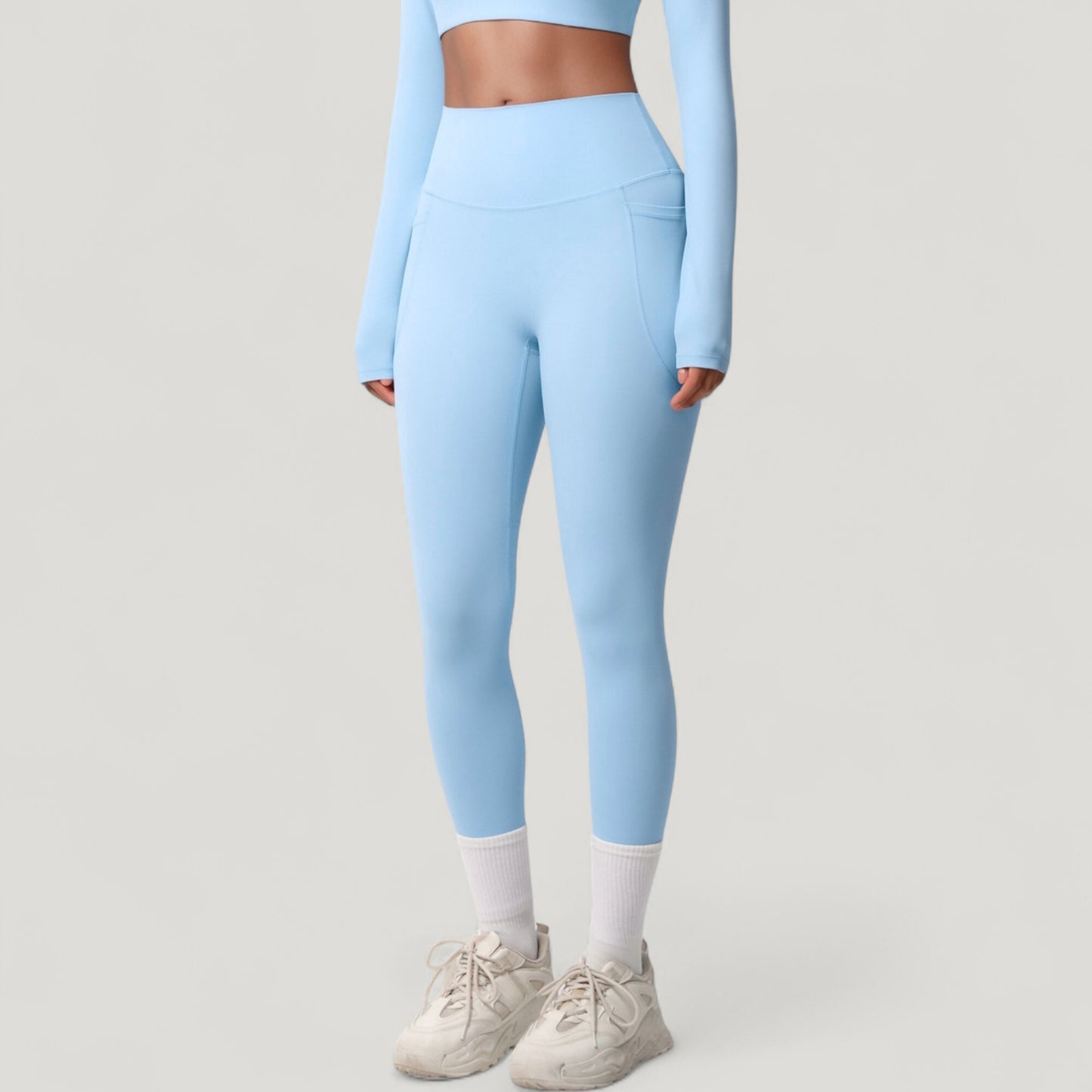 High Waist Full Length Leggings with Side Pockets and Wide Waistband