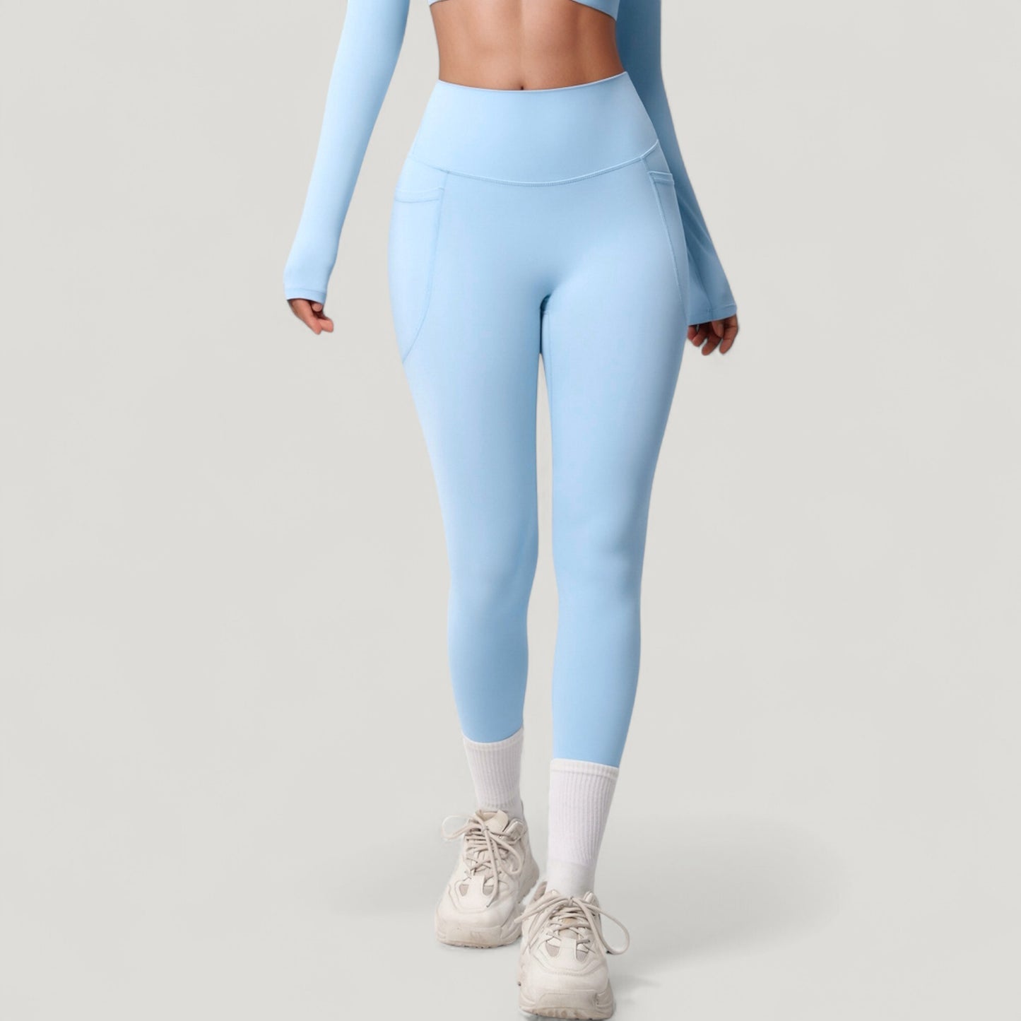 High Waist Full Length Leggings with Side Pockets and Wide Waistband