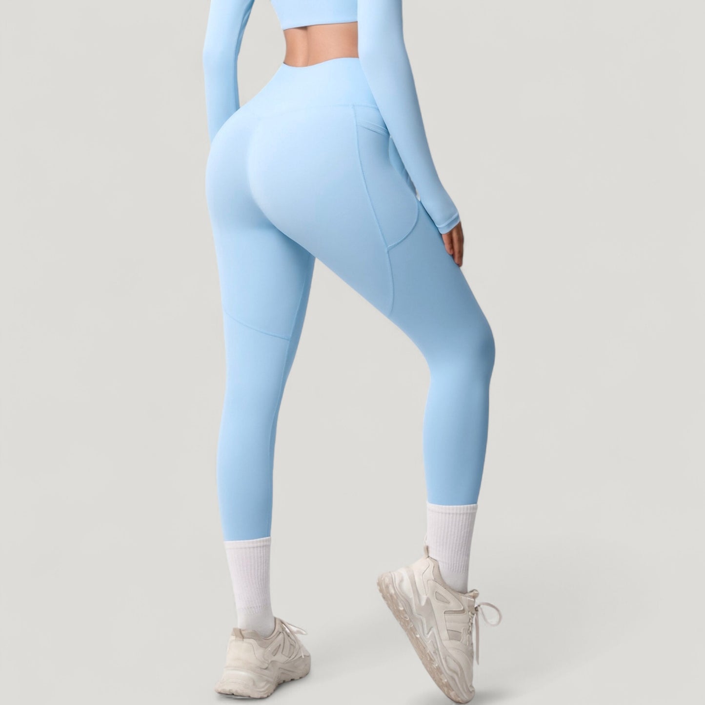 High Waist Full Length Leggings with Side Pockets and Wide Waistband