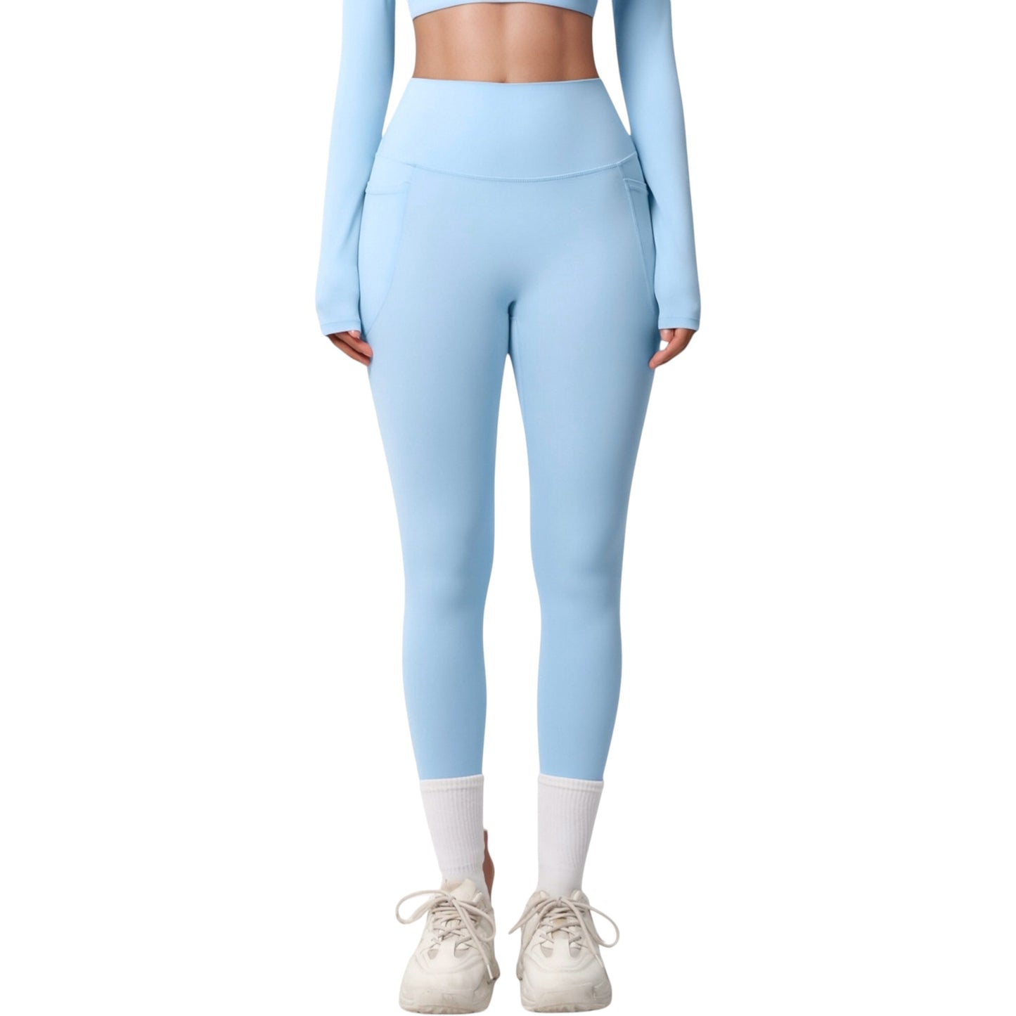 High Waist Full Length Leggings with Side Pockets and Wide Waistband
