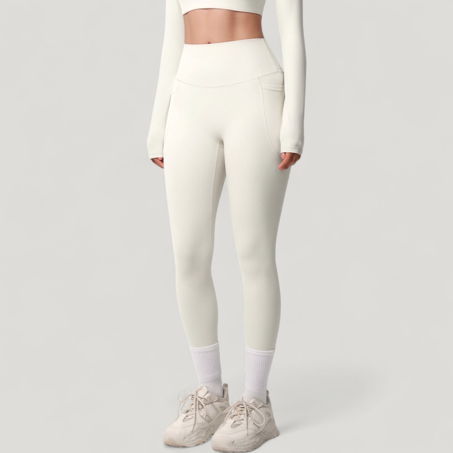 High Waist Full Length Leggings with Side Pockets and Wide Waistband