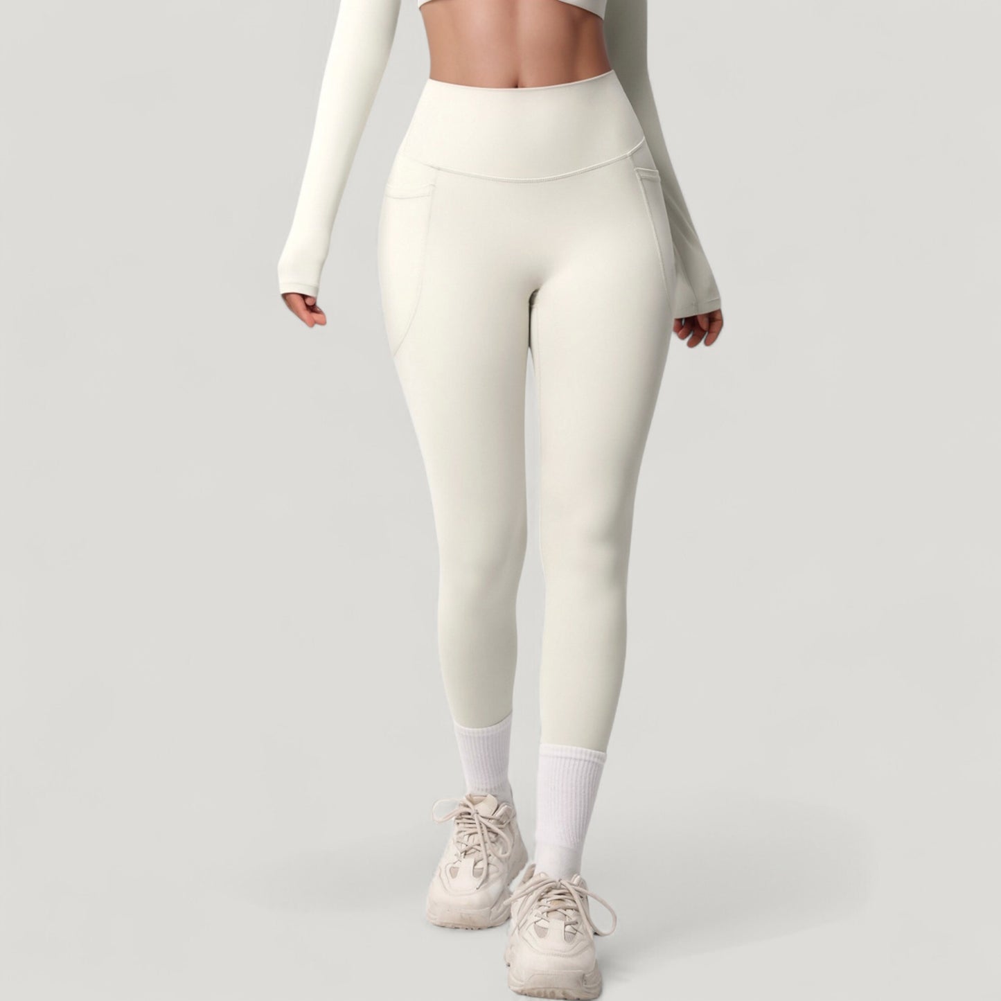 High Waist Full Length Leggings with Side Pockets and Wide Waistband