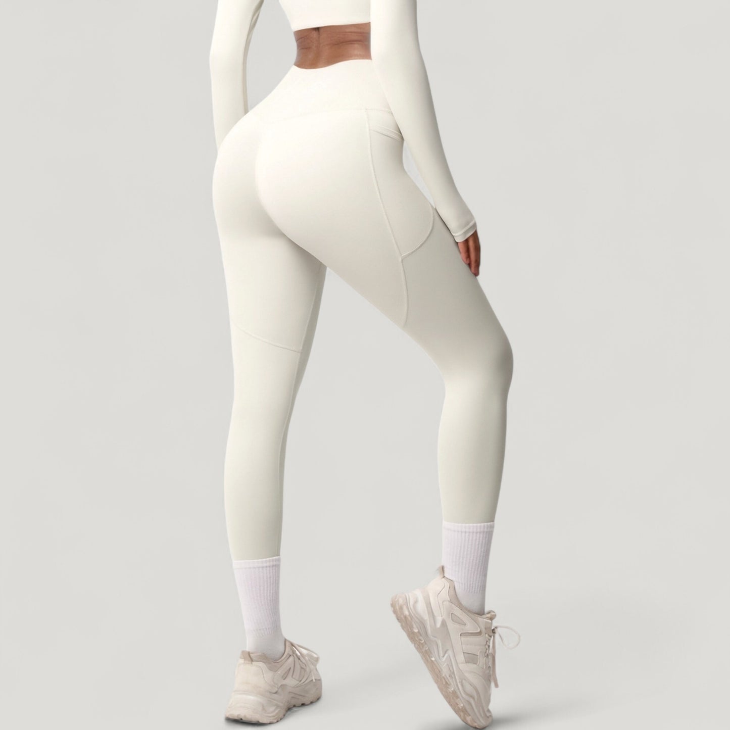 High Waist Full Length Leggings with Side Pockets and Wide Waistband