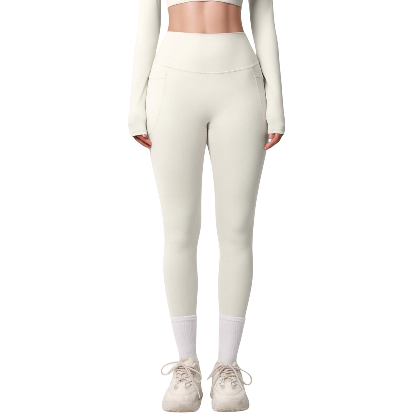 High Waist Full Length Leggings with Side Pockets and Wide Waistband