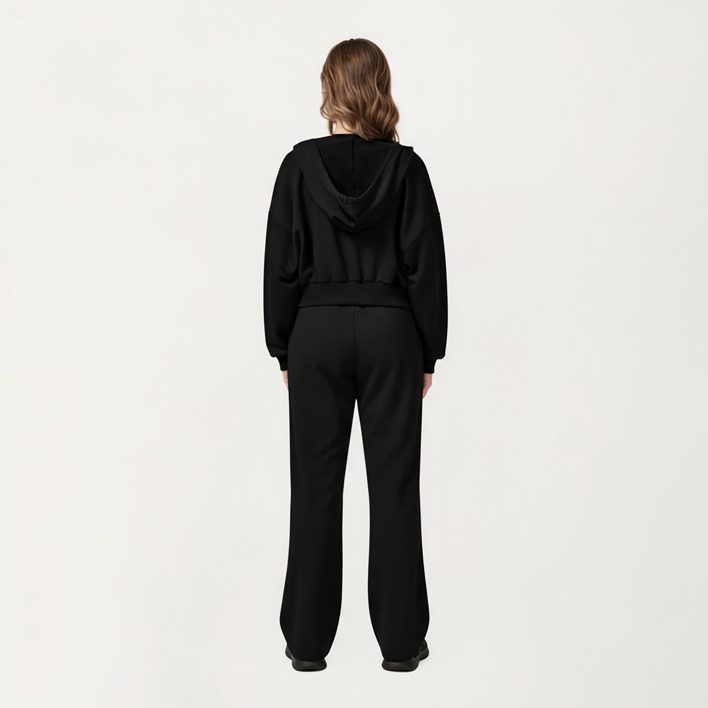 Cropped Zip-Up Hoodie with Drawstring Hood and Long Sleeves