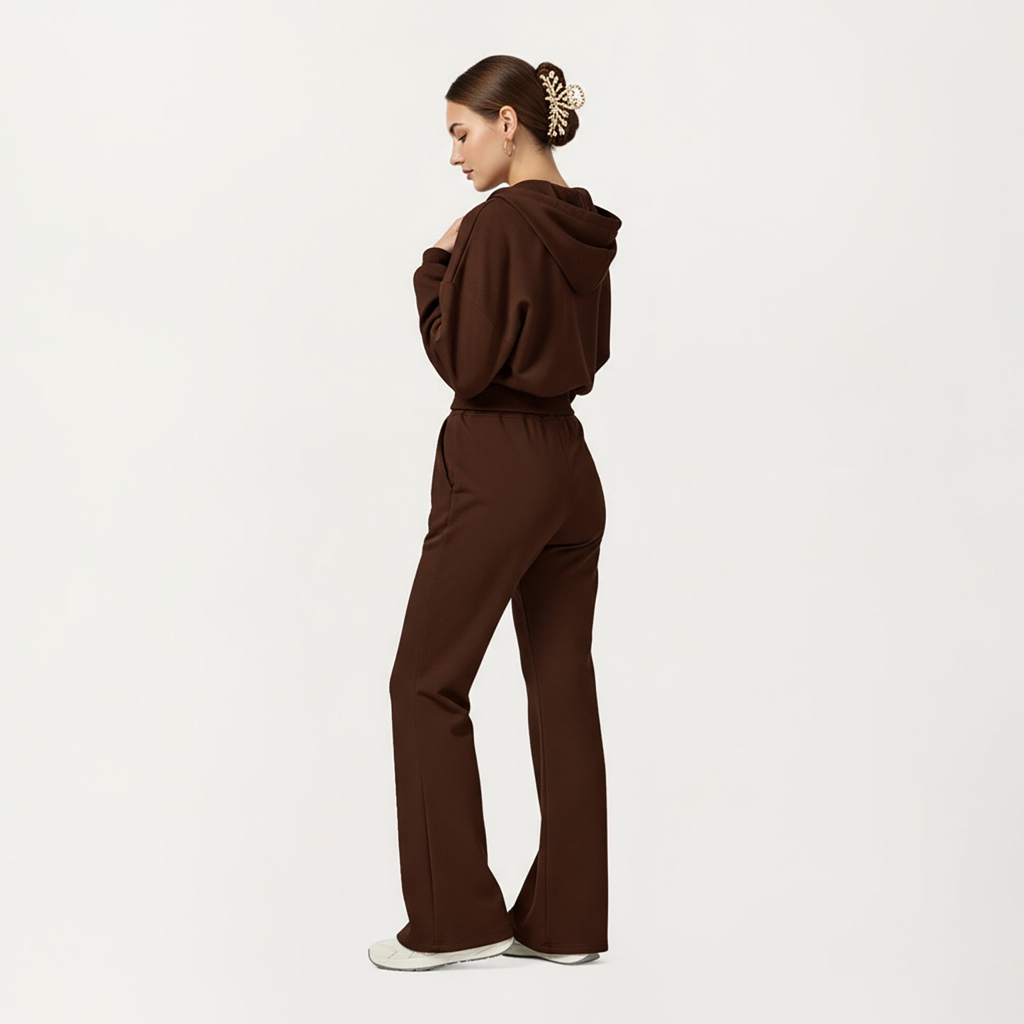 Cropped Zip-Up Hoodie with Drawstring Hood and Long Sleeves