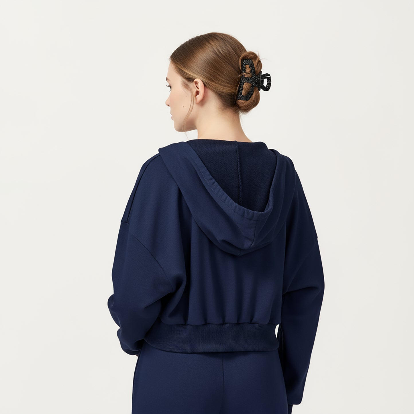 Cropped Zip-Up Hoodie with Drawstring Hood and Long Sleeves